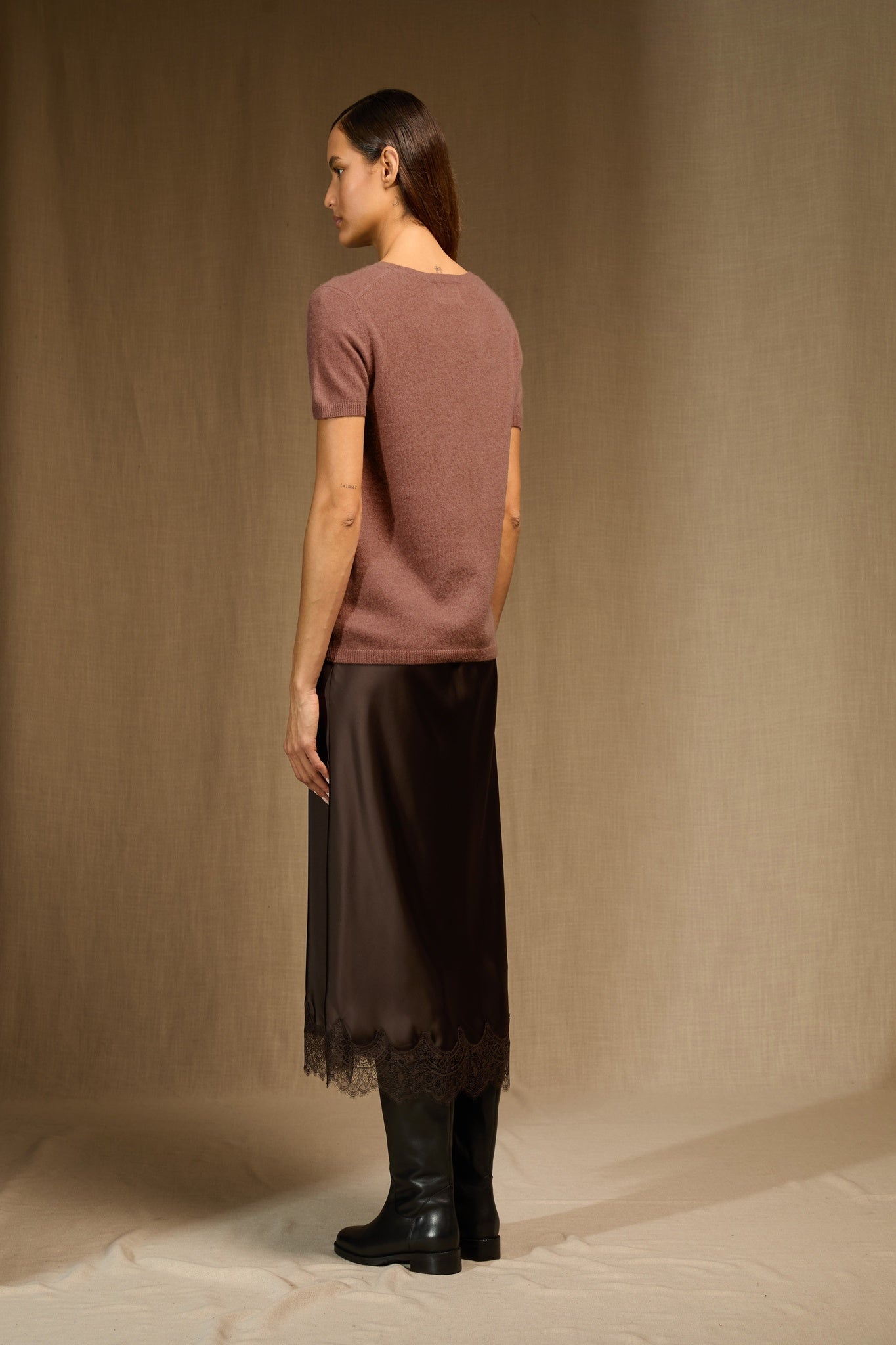 efimia t-shirt col v terracota 100% cachemire