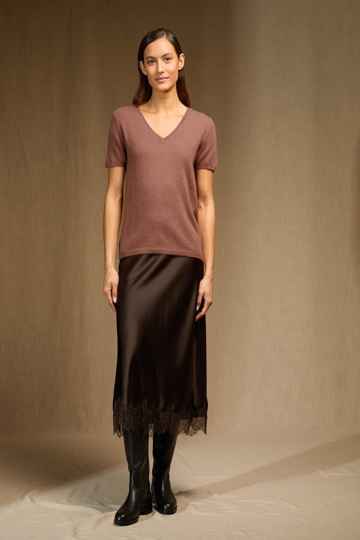 efimia t-shirt col v terracota 100% cachemire