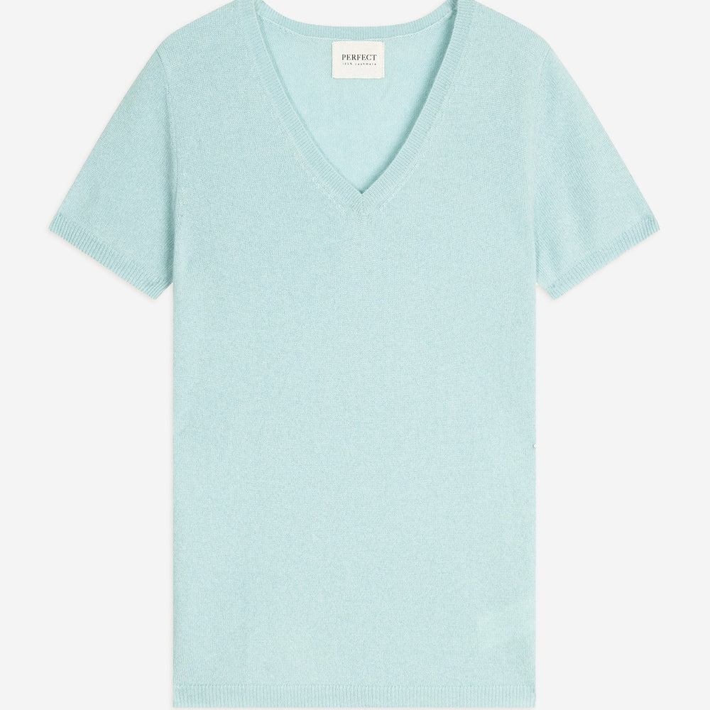 efimia t-shirt col v vert lagon 100% cachemire