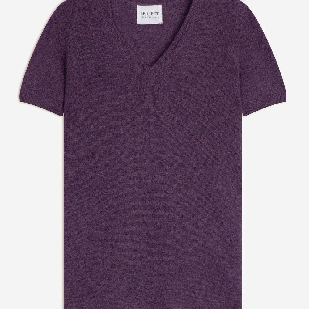 efimia t-shirt col v violet chiné 100% cachemire