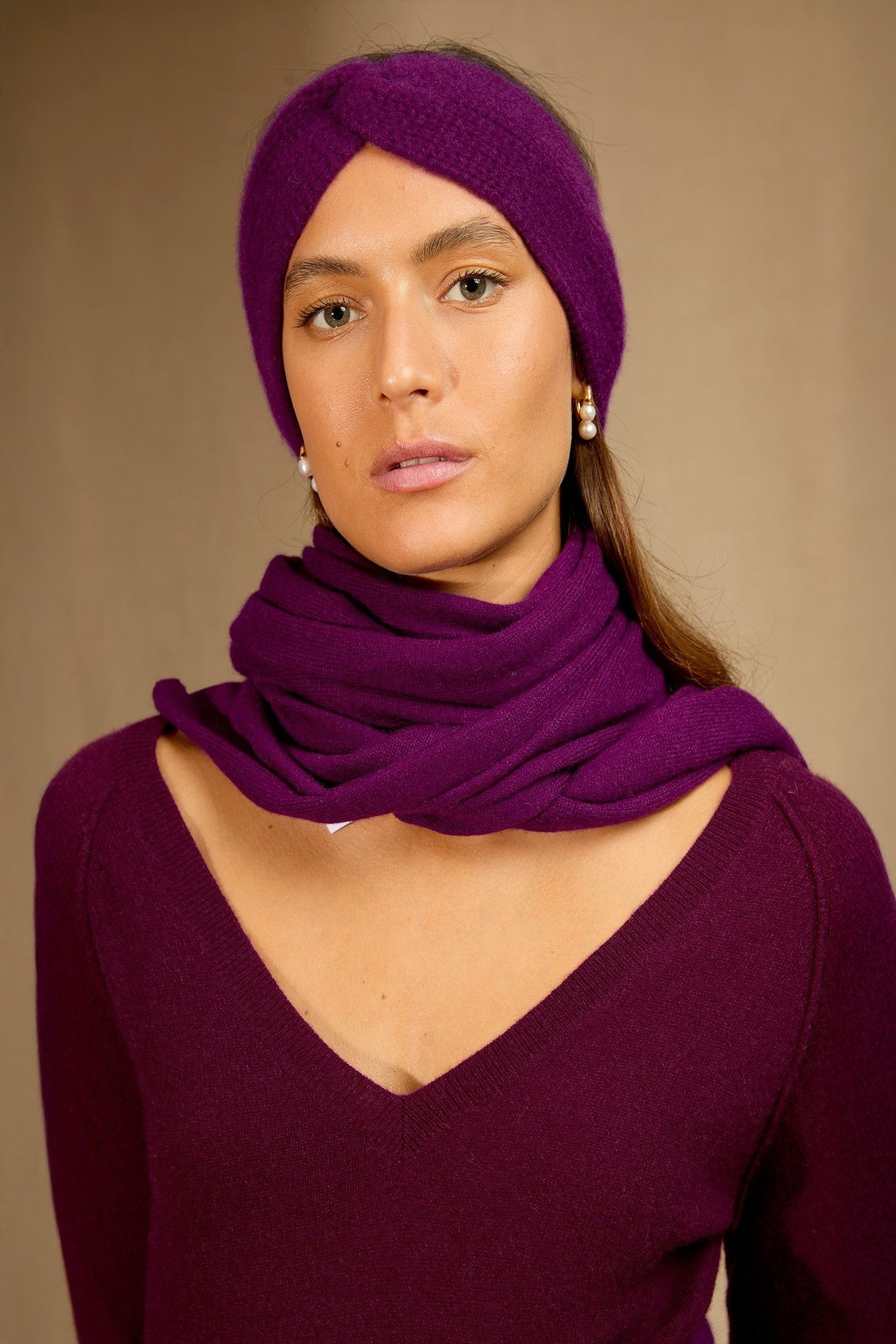 eithne bandeau 8 fils prune 100% cachemire