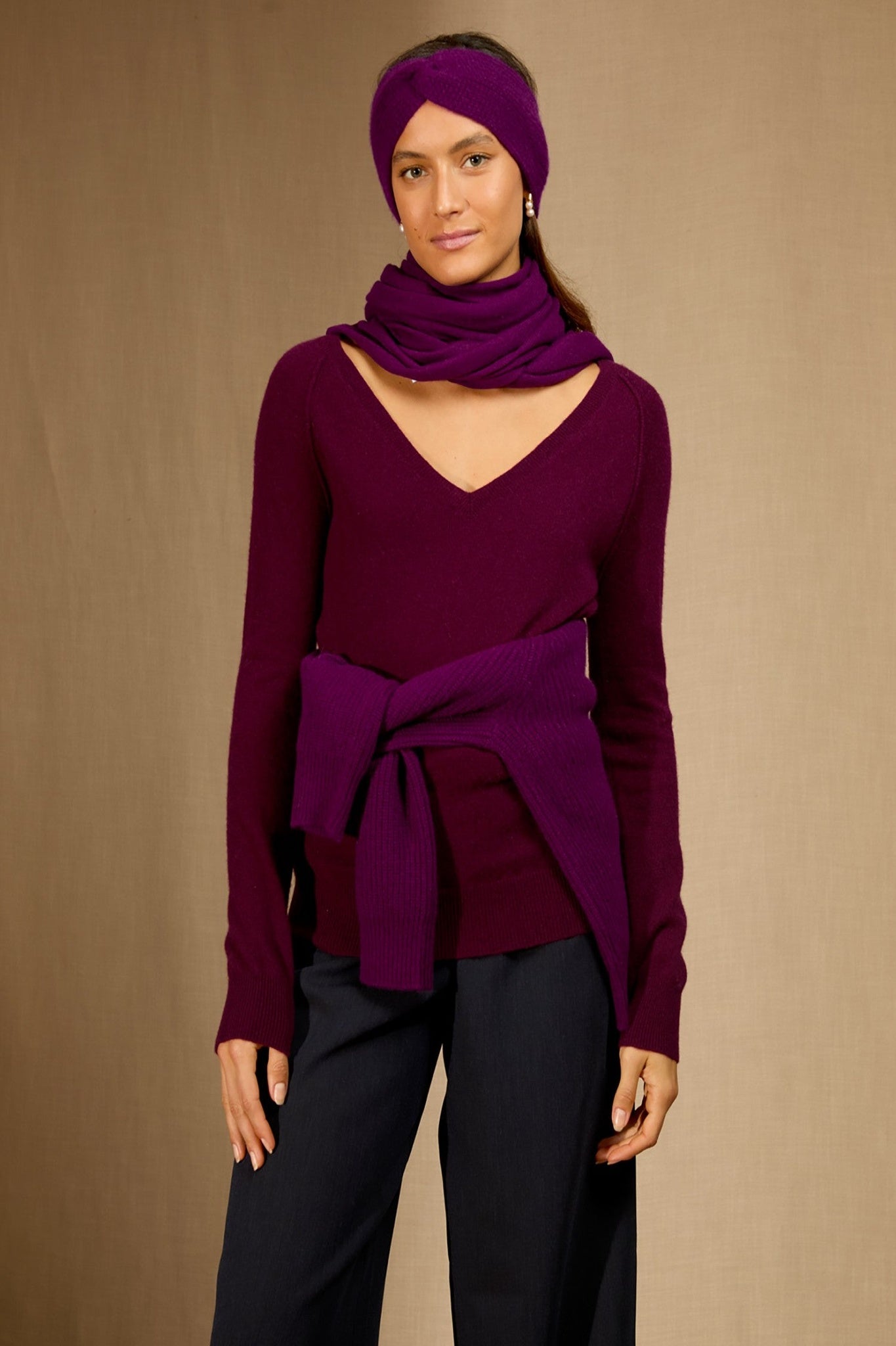 eithne bandeau 8 fils prune 100% cachemire