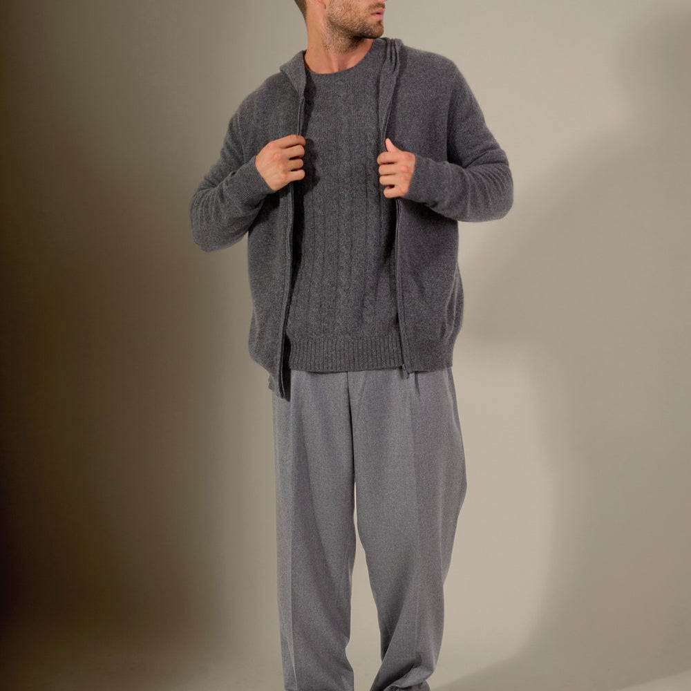 eldo gilet zippé capuche anthracite chiné 100% cachemire