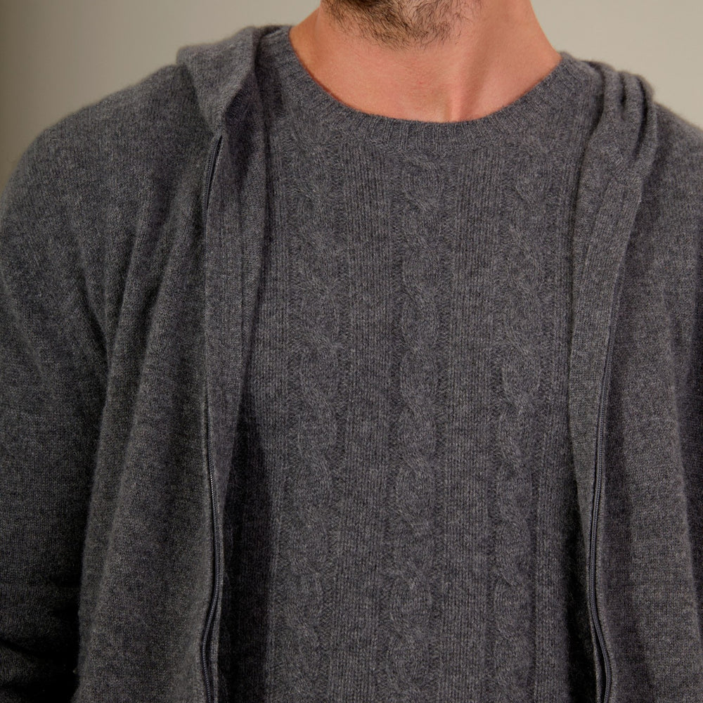 eldo gilet zippé capuche anthracite chiné 100% cachemire