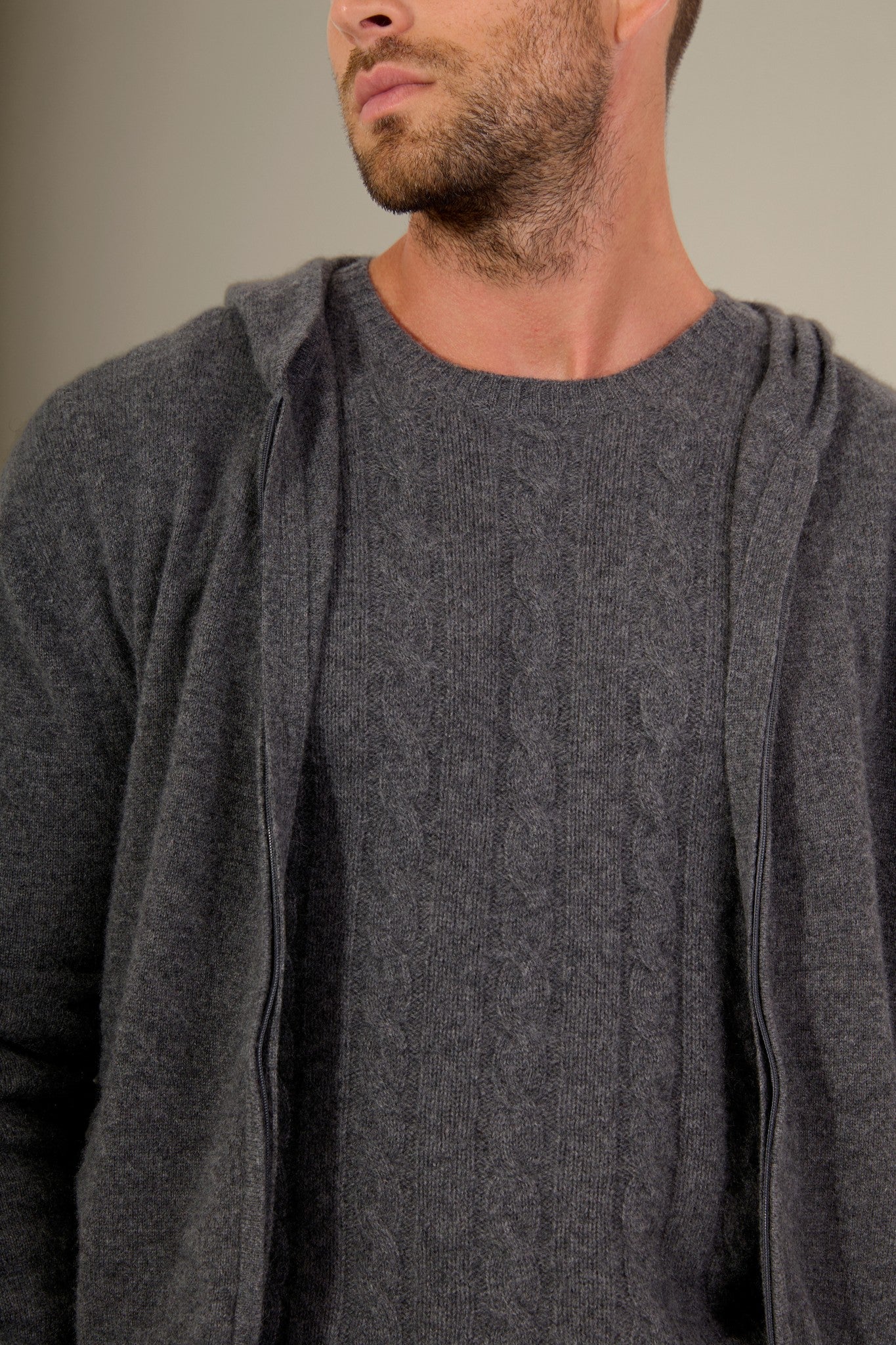 eldo gilet zippé capuche anthracite chiné 100% cachemire