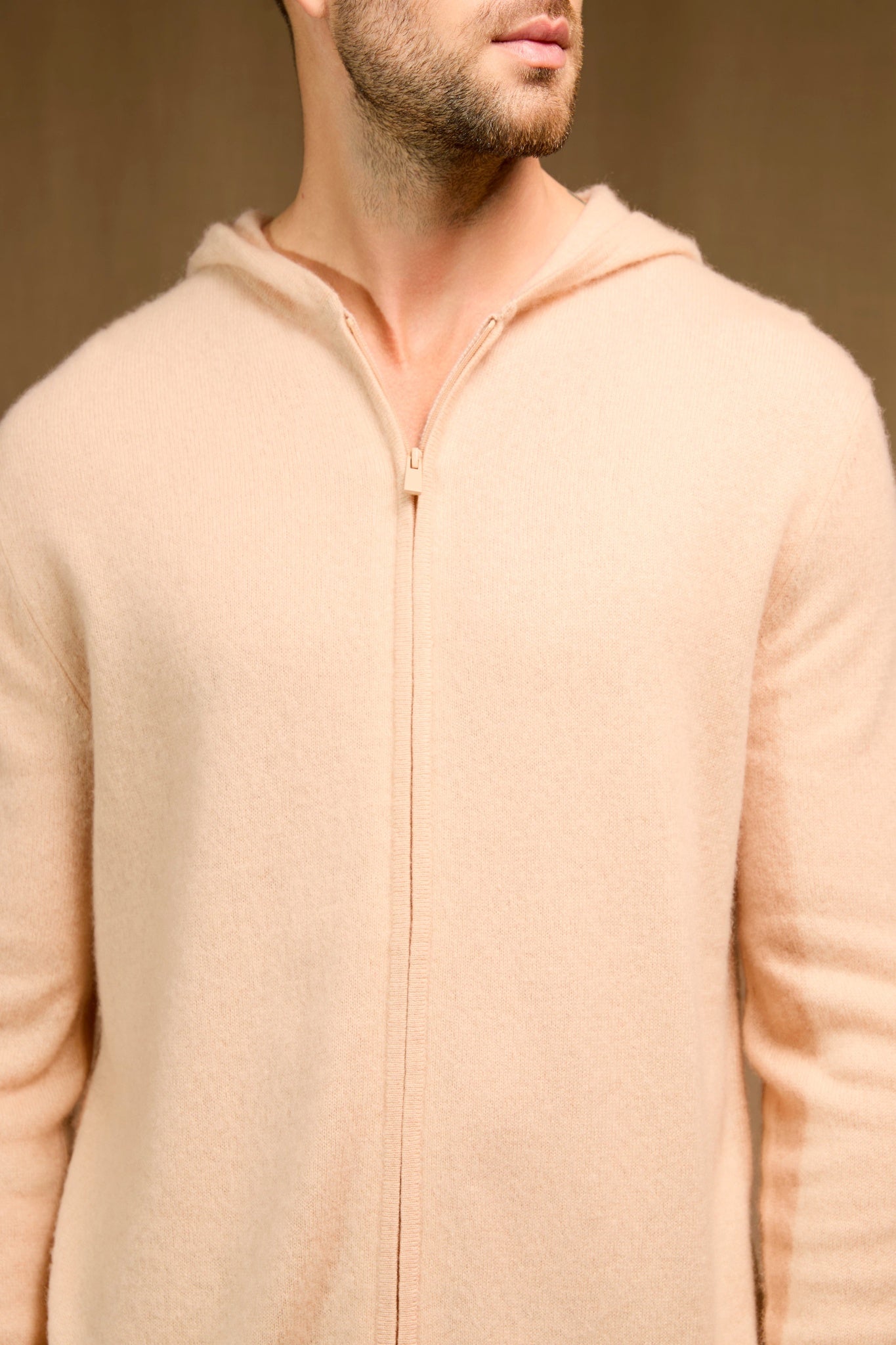 eldo gilet zippé capuche beige 100% cachemire