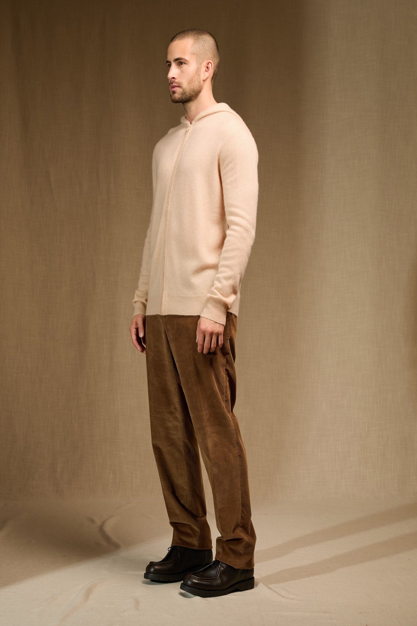 eldo gilet zippé capuche beige 100% cachemire