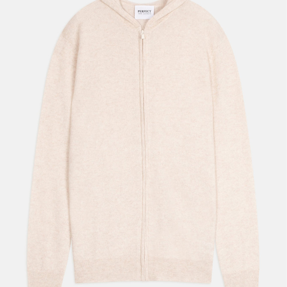 eldo gilet zippé capuche beige chiné 100% cachemire