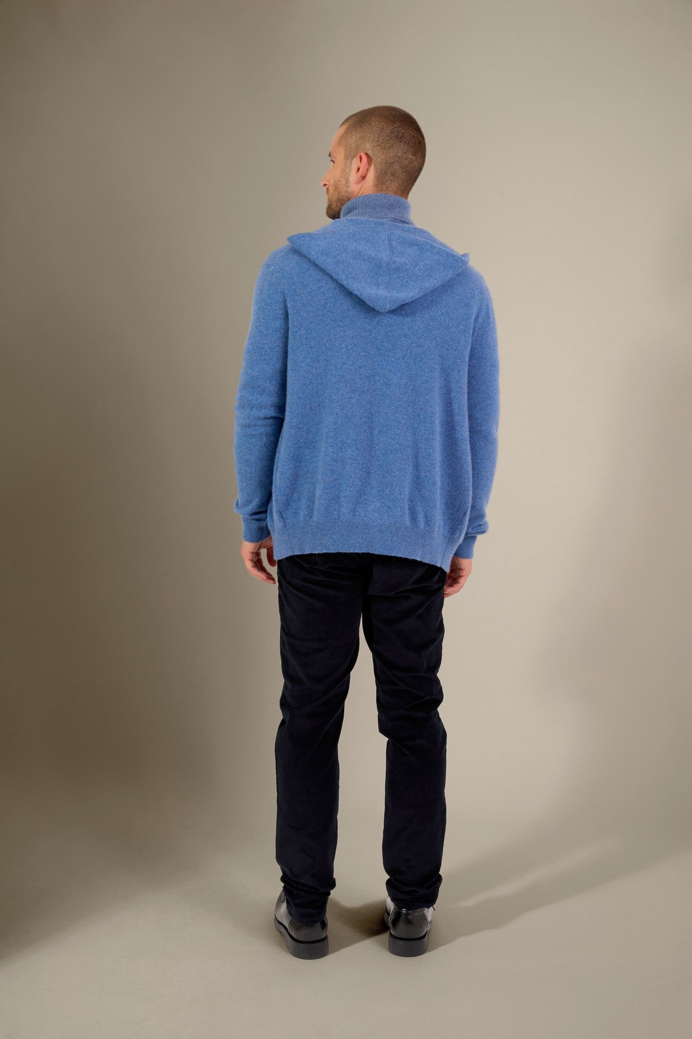 eldo gilet zippé capuche bleu denim 100% cachemire