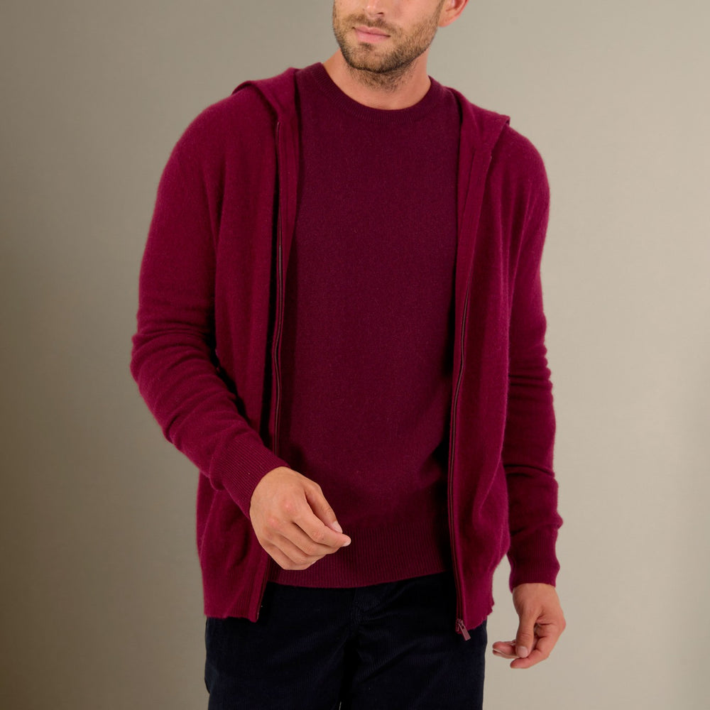 eldo gilet zippé capuche bordeaux 100% cachemire