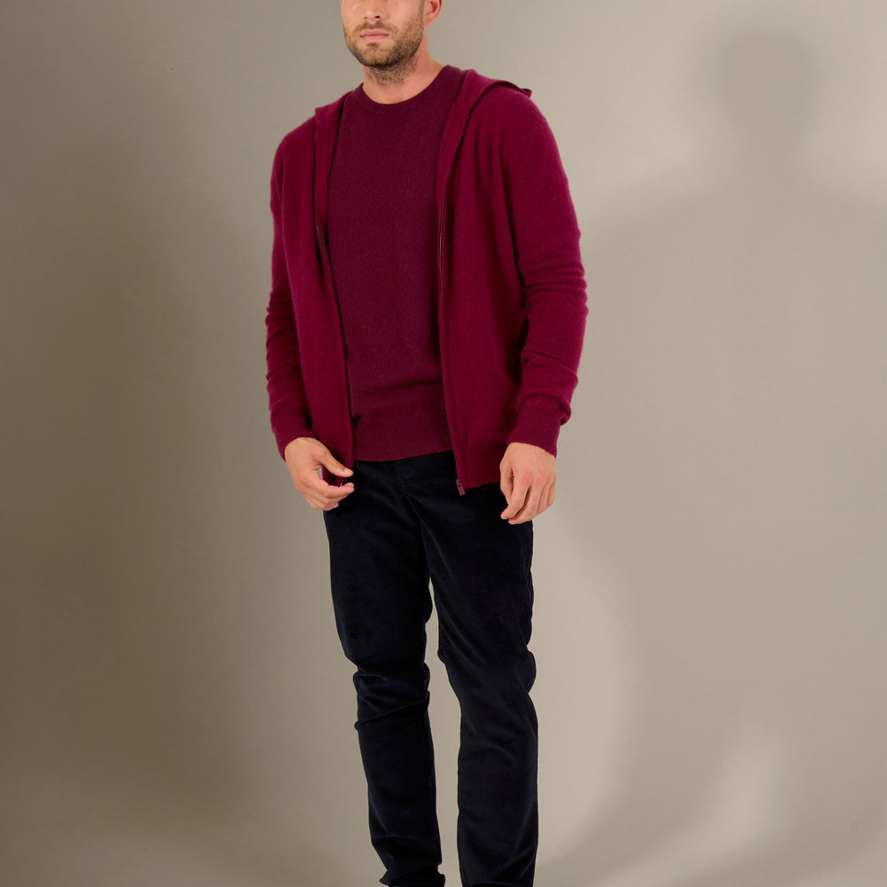 eldo gilet zippé capuche bordeaux 100% cachemire