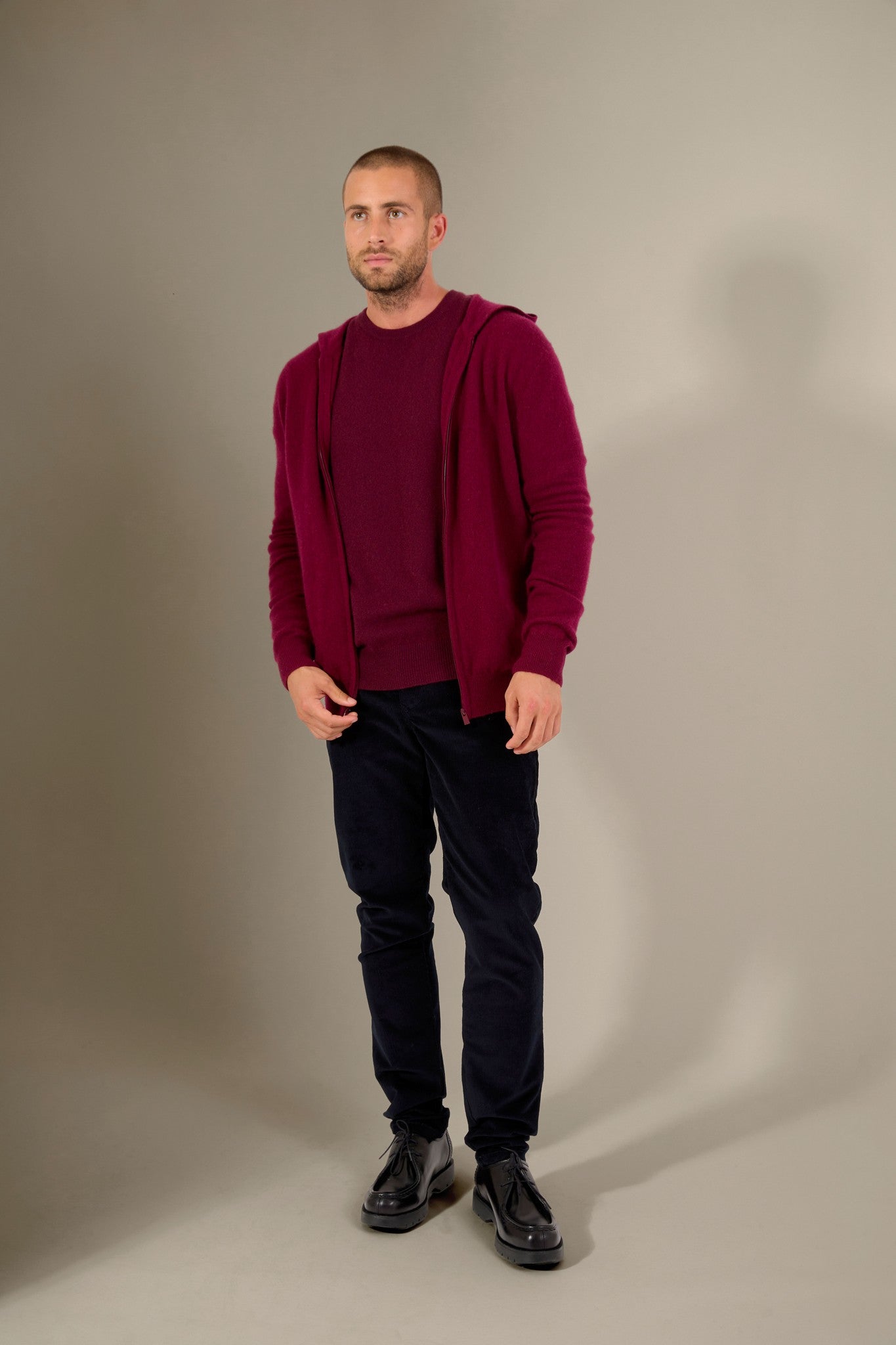 eldo gilet zippé capuche bordeaux 100% cachemire