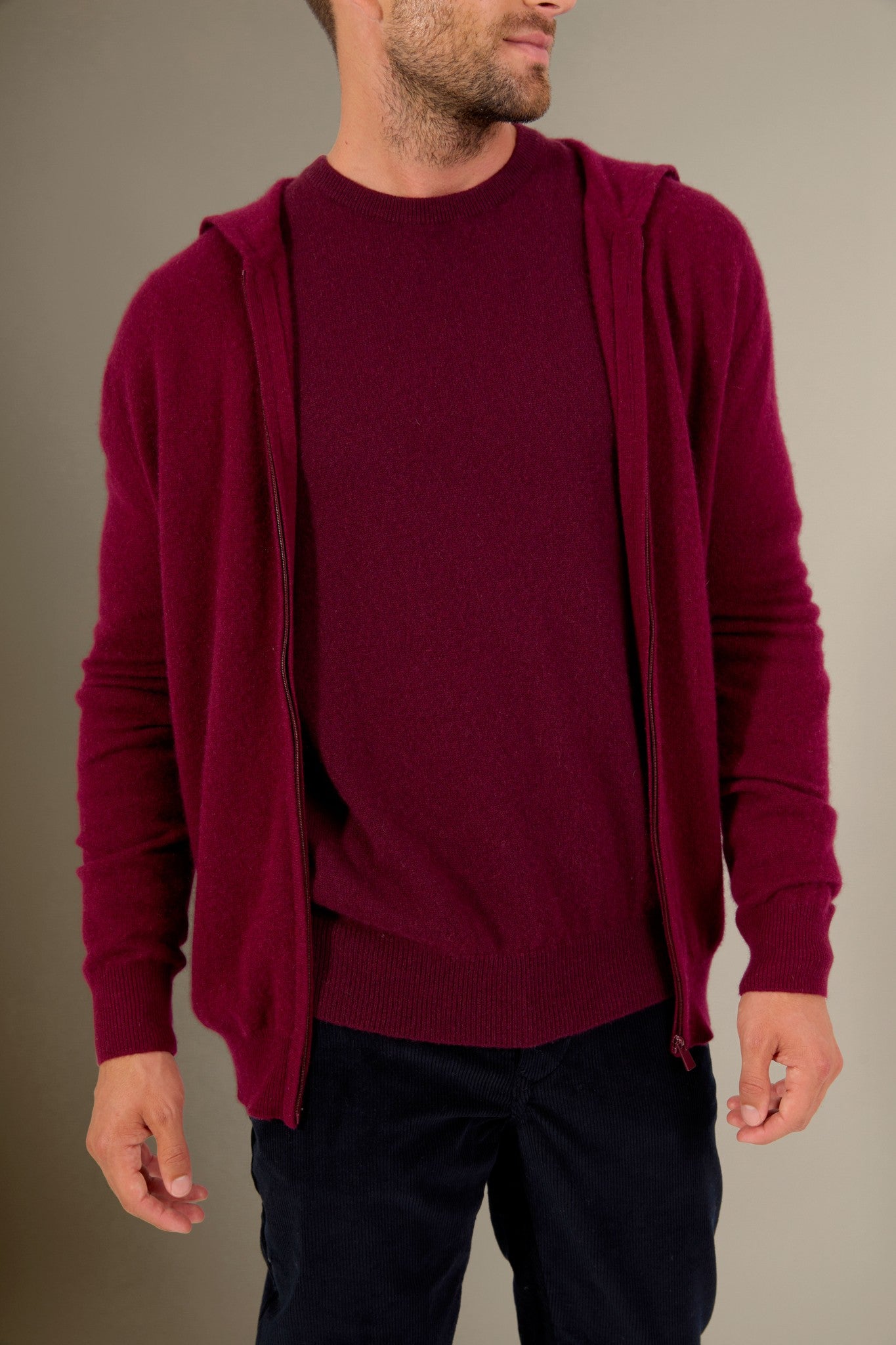 eldo gilet zippé capuche bordeaux 100% cachemire