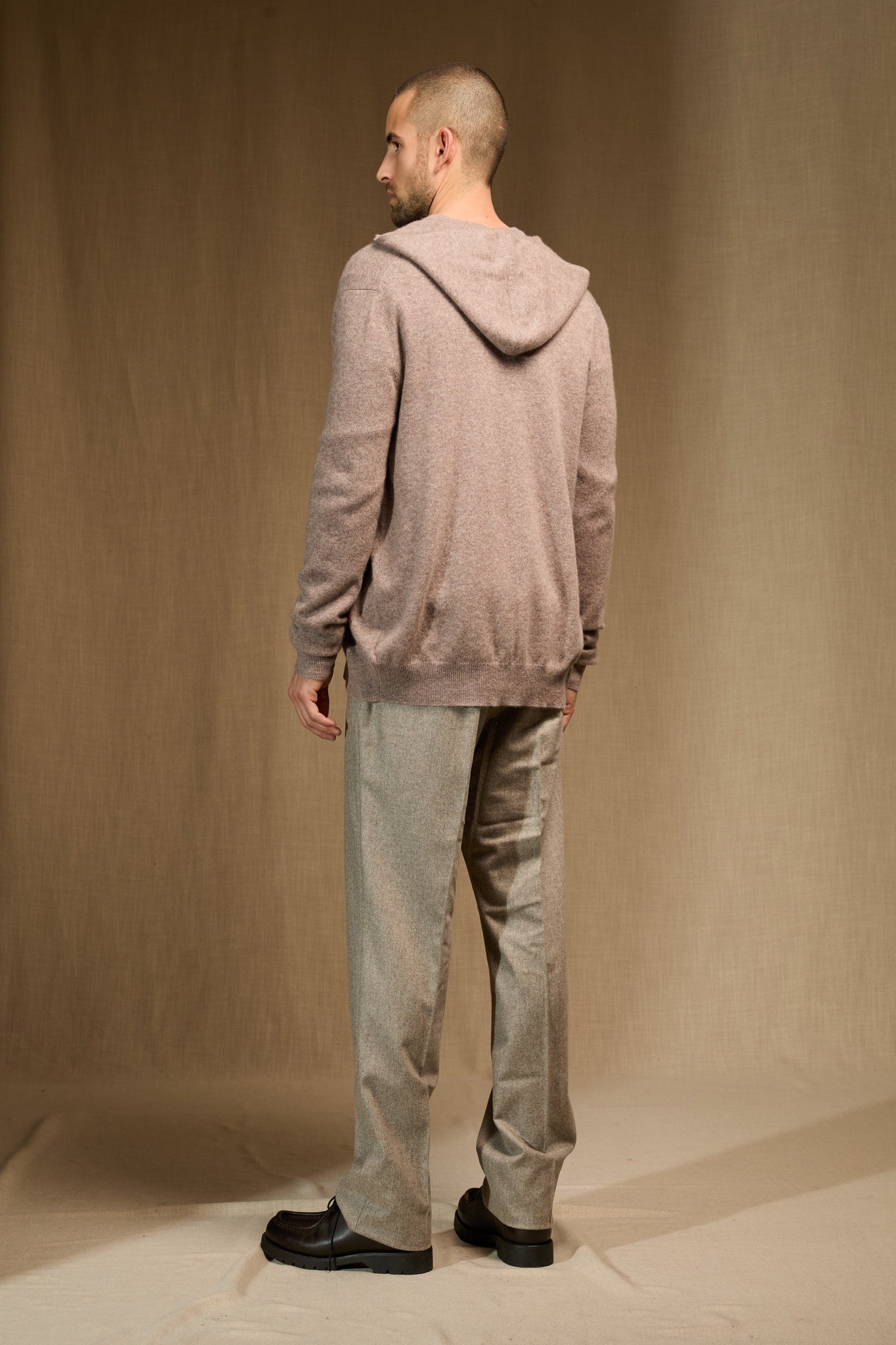 eldo gilet zippé capuche caribou chiné 100% cachemire