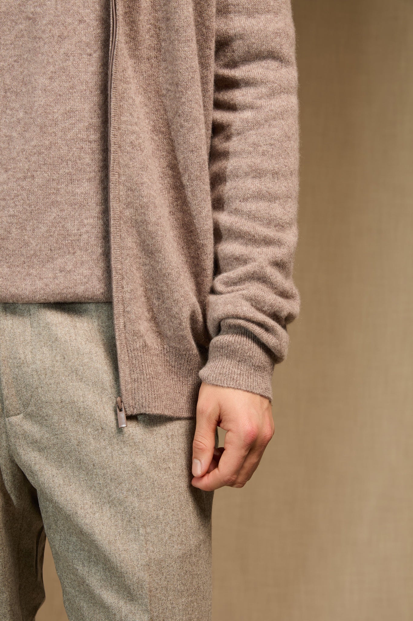 eldo gilet zippé capuche caribou chiné 100% cachemire