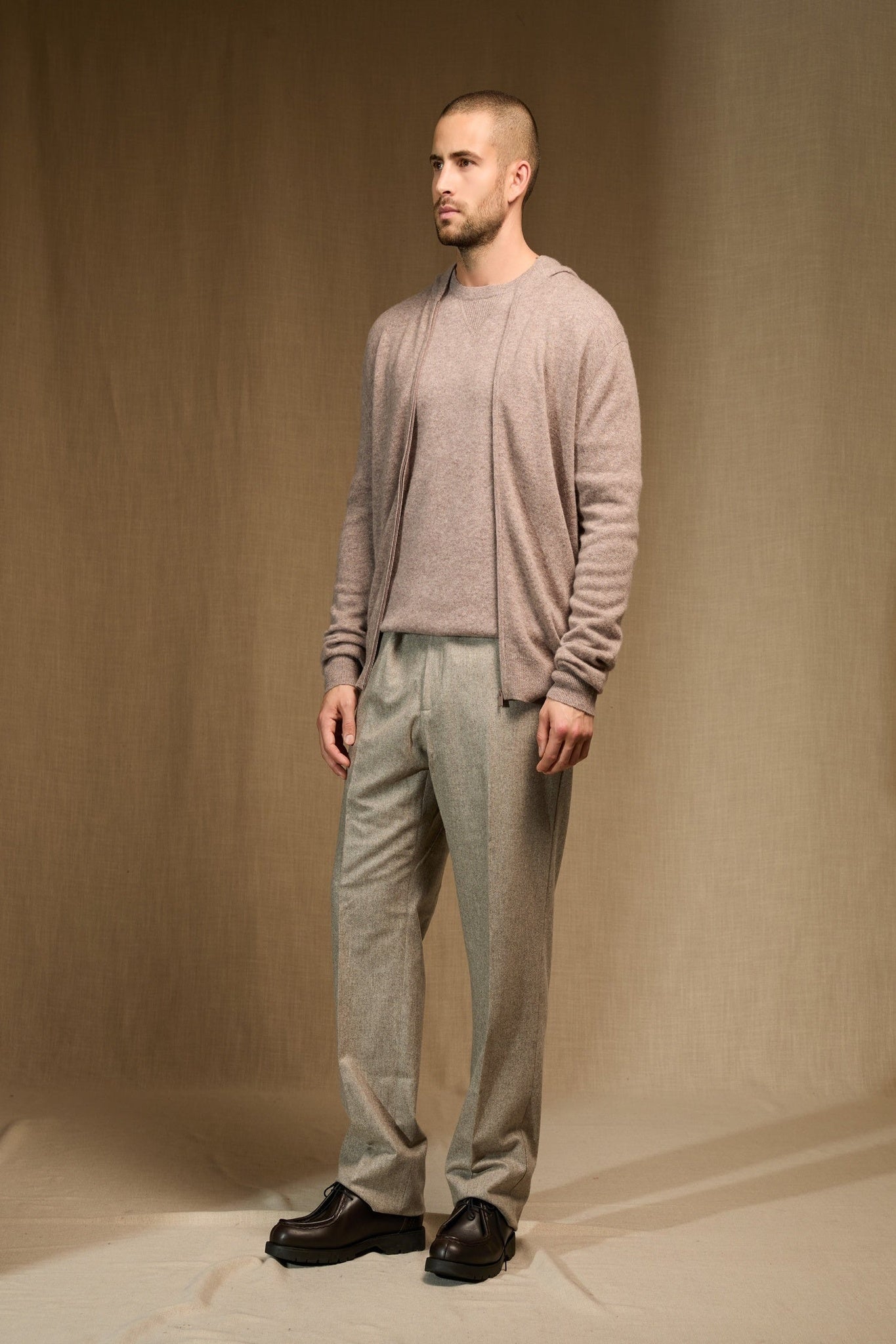 eldo gilet zippé capuche caribou chiné 100% cachemire