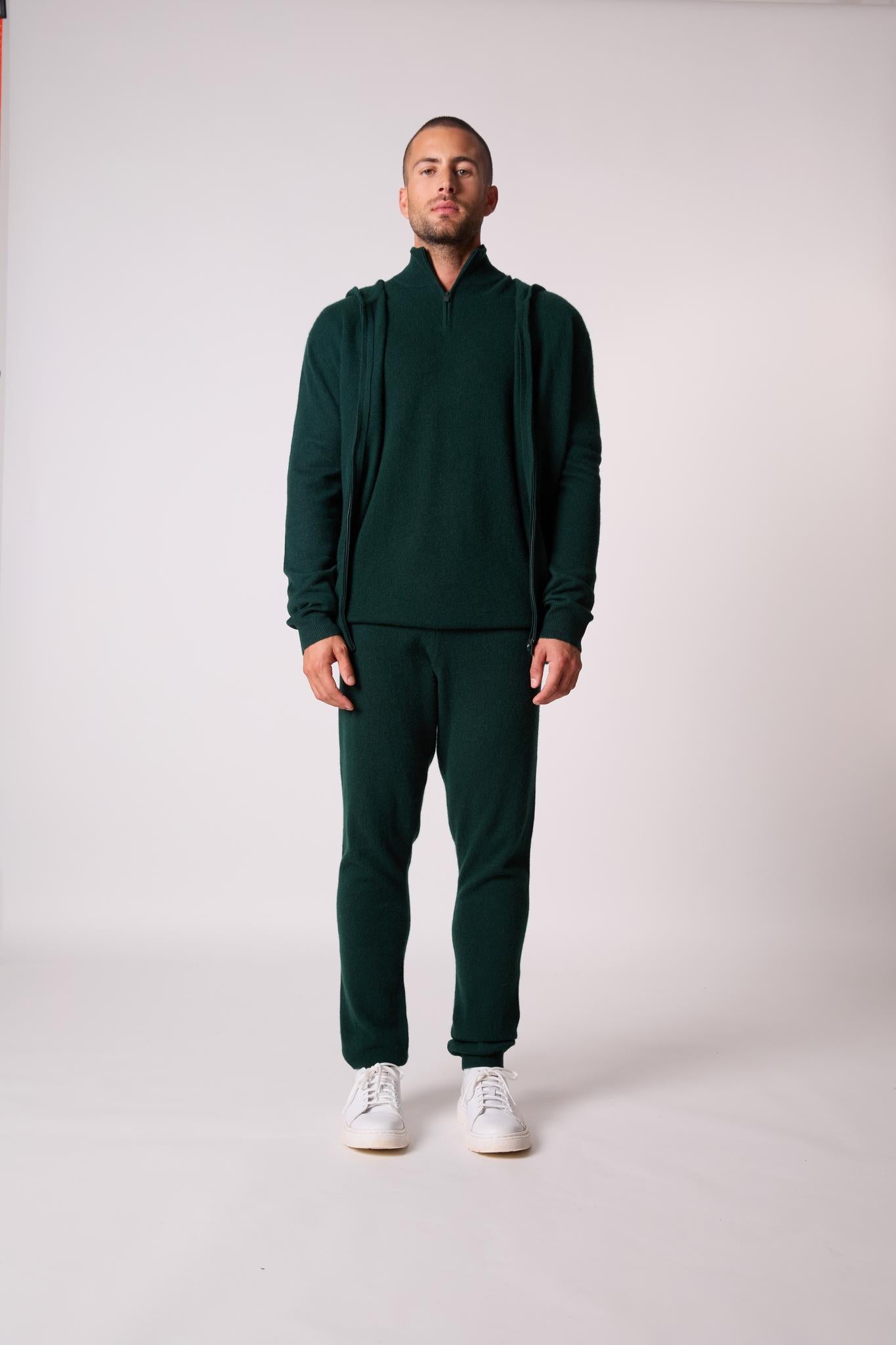 ELDO gilet zippé capuche cyprès 100% cachemire