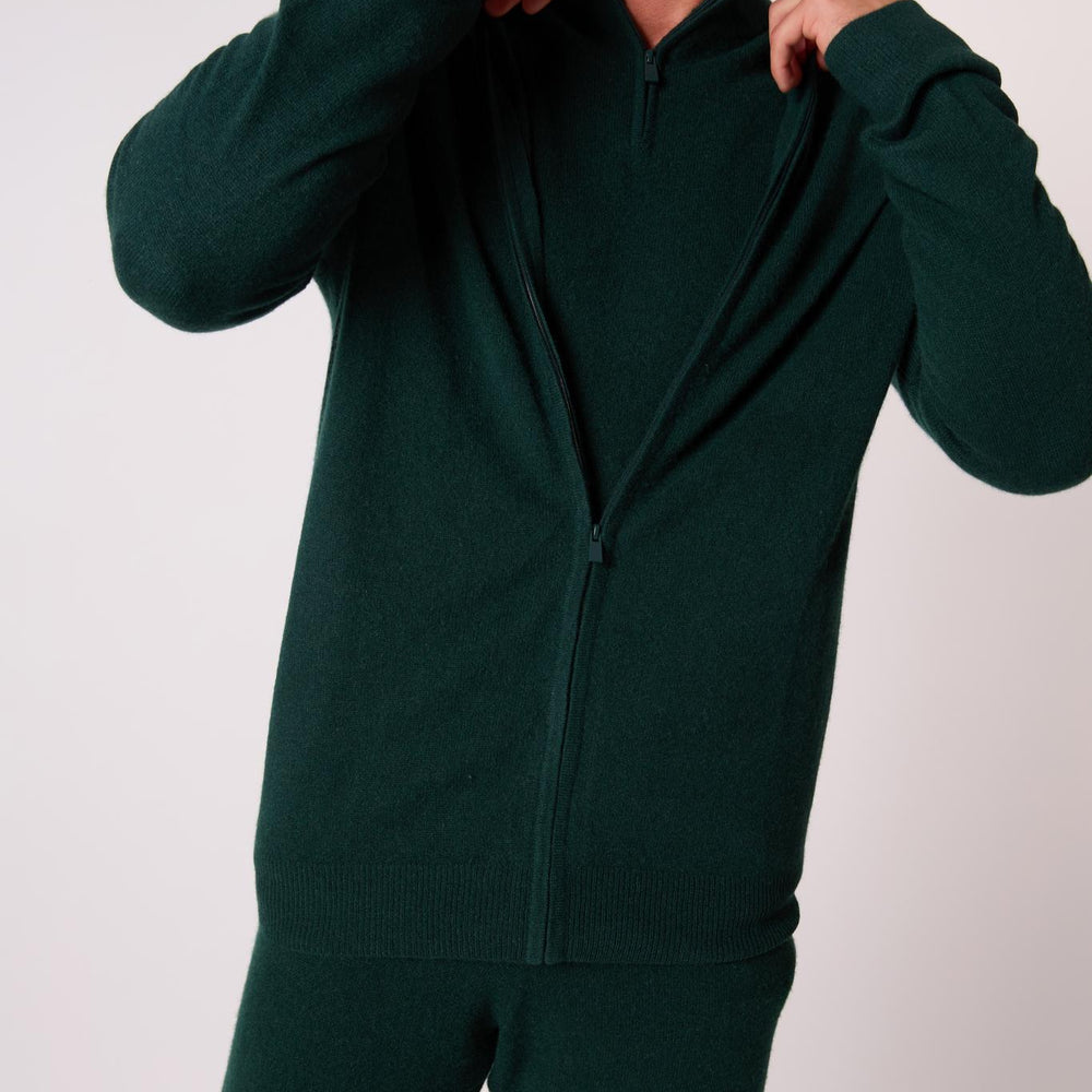 ELDO gilet zippé capuche cyprès 100% cachemire