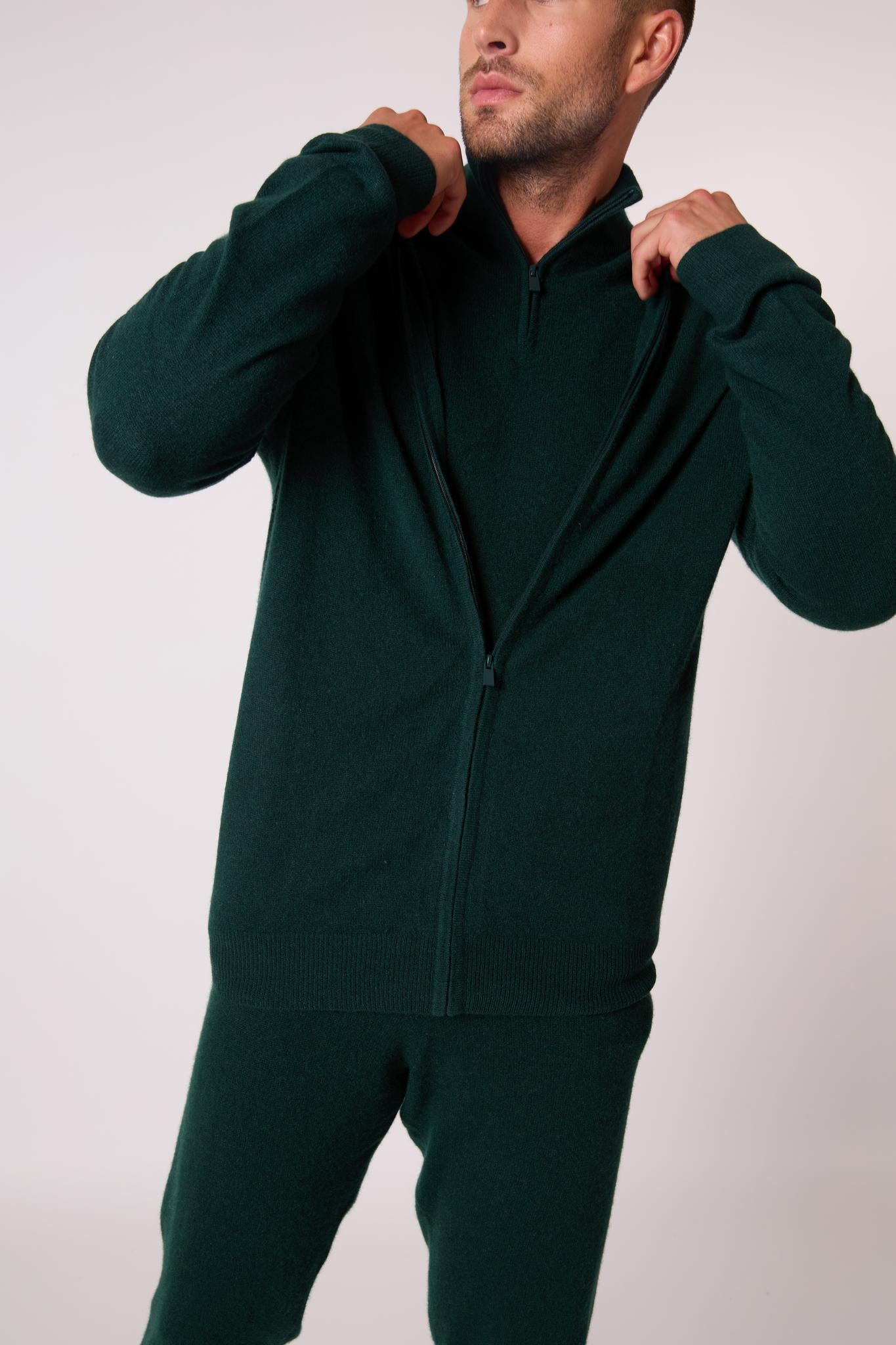 ELDO gilet zippé capuche cyprès 100% cachemire