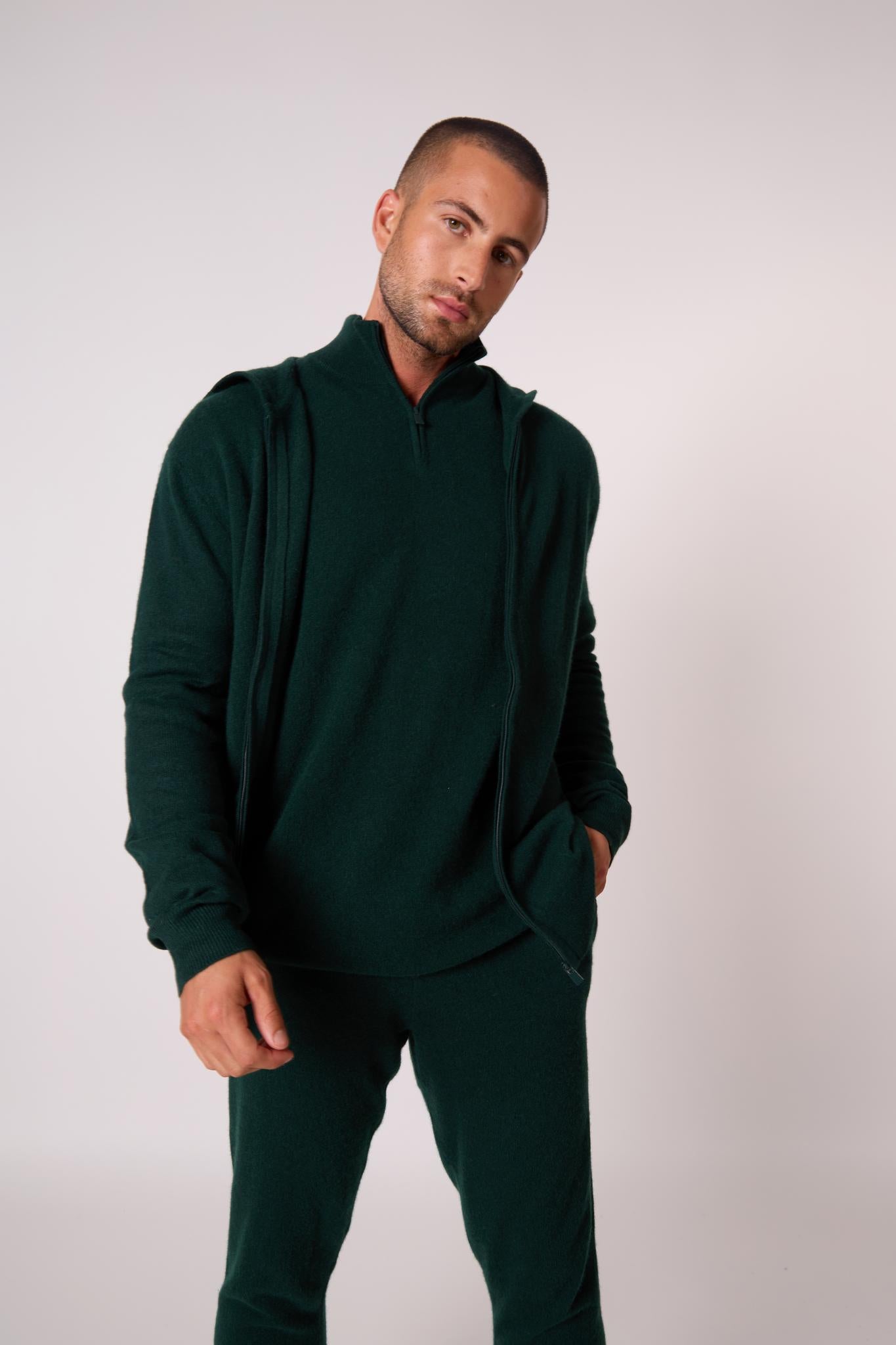 ELDO gilet zippé capuche cyprès 100% cachemire
