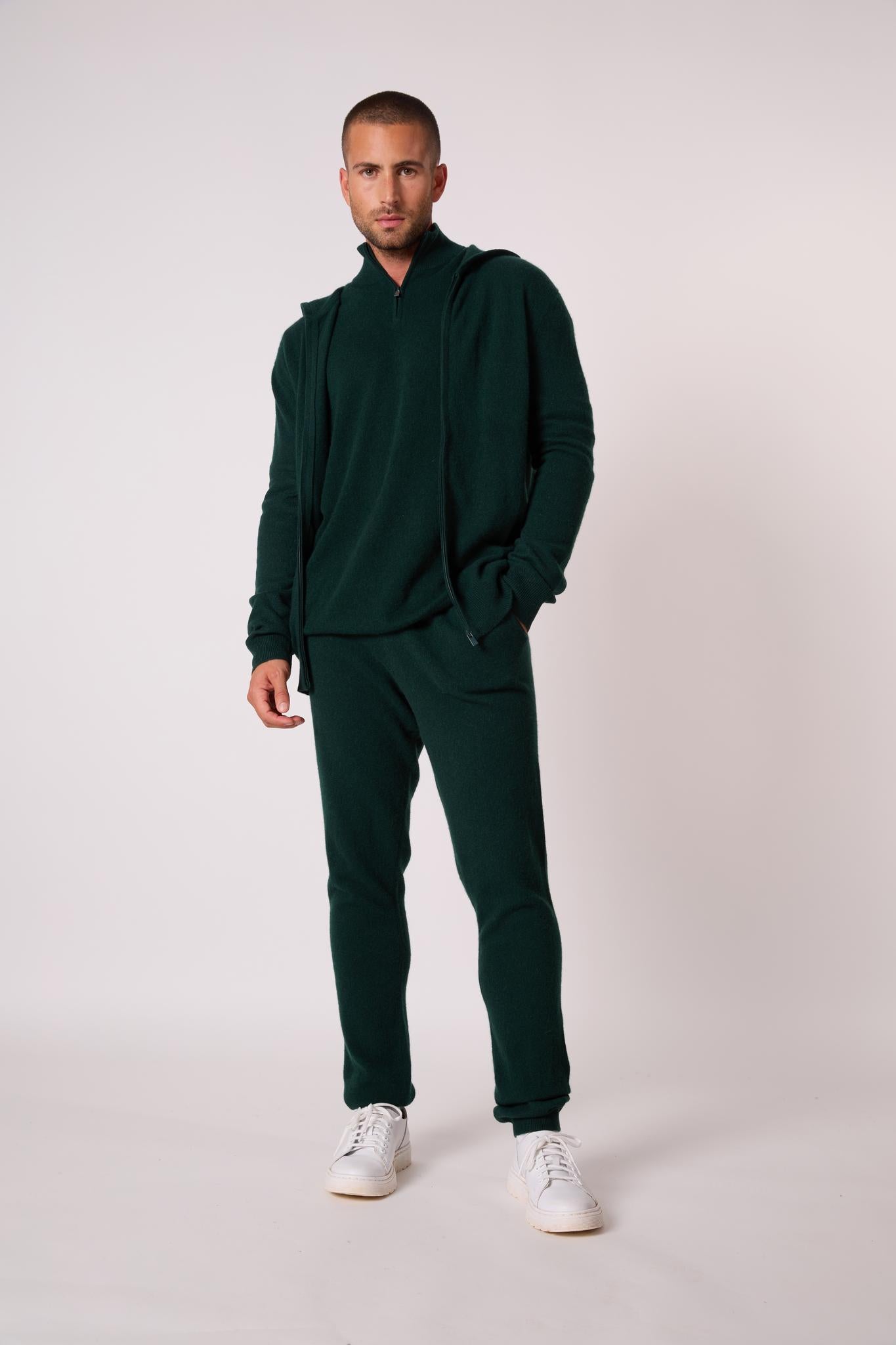 ELDO gilet zippé capuche cyprès 100% cachemire