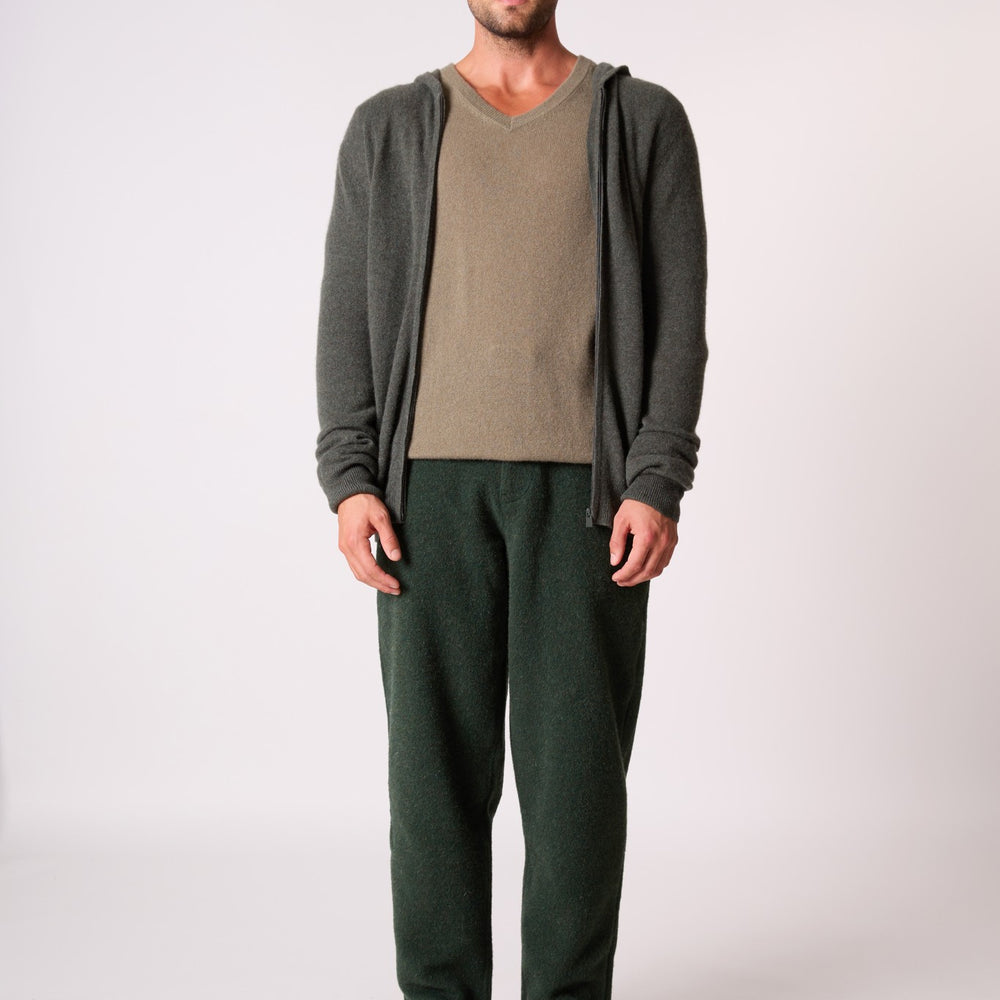 eldo gilet zippé capuche kaki chiné 100% cachemire