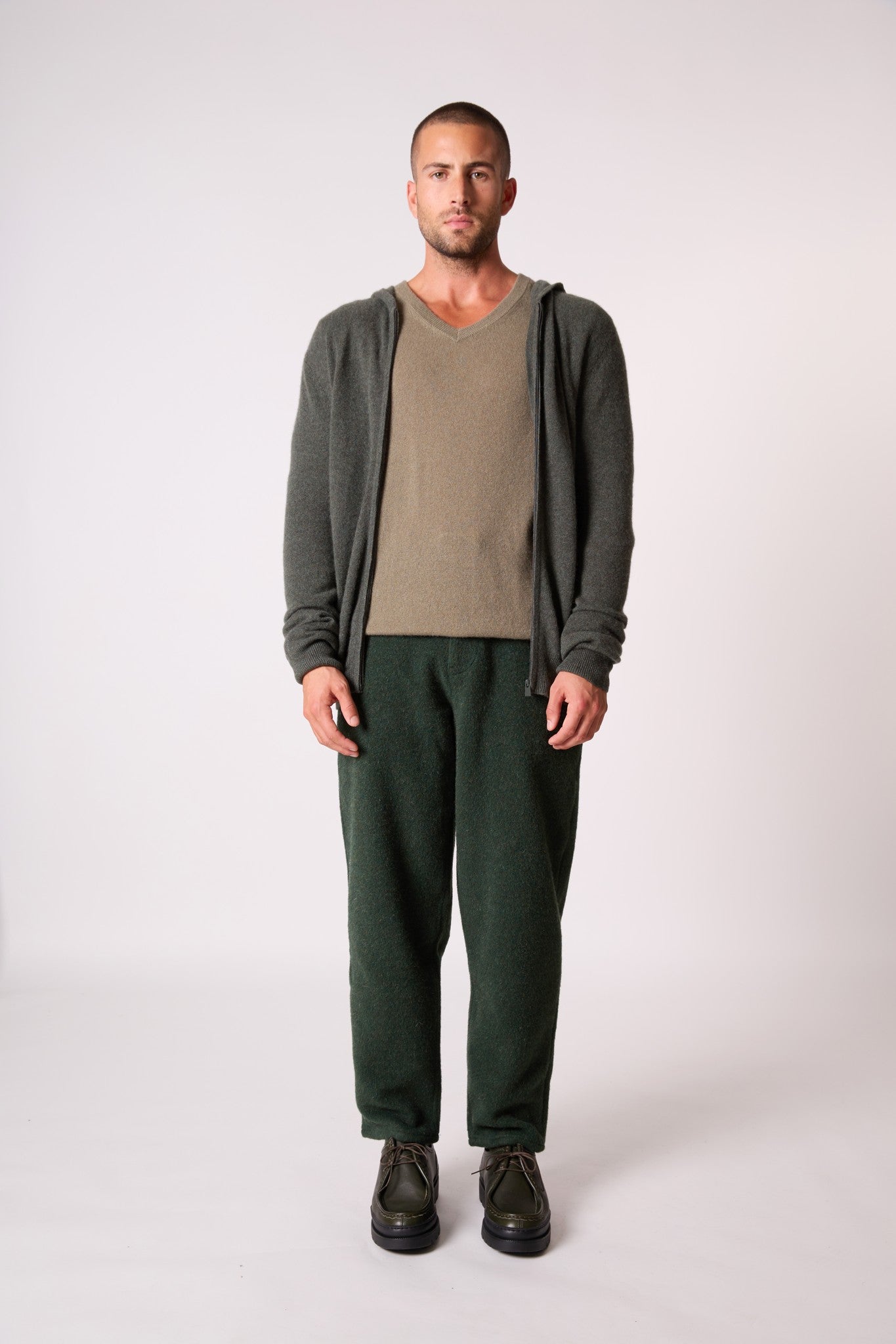 eldo gilet zippé capuche kaki chiné 100% cachemire