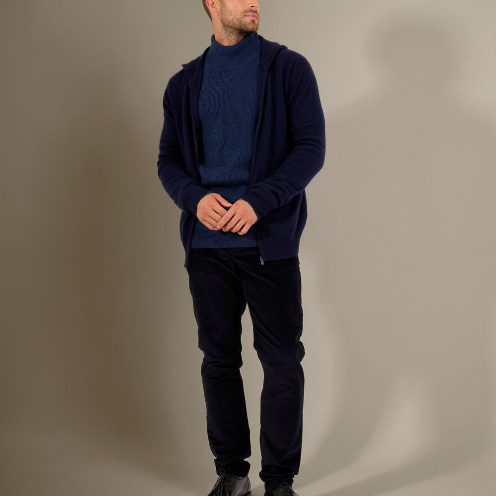 eldo gilet zippé capuche navy 100% cachemire