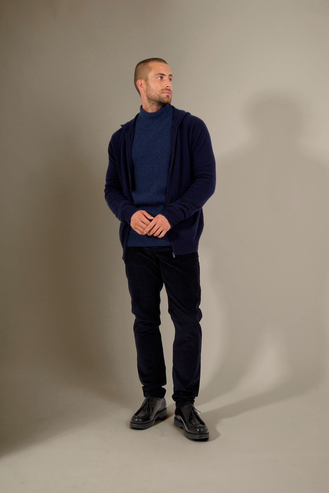 eldo gilet zippé capuche navy 100% cachemire