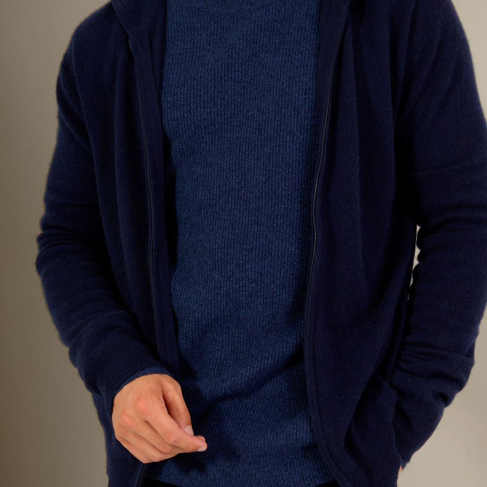 eldo gilet zippé capuche navy 100% cachemire