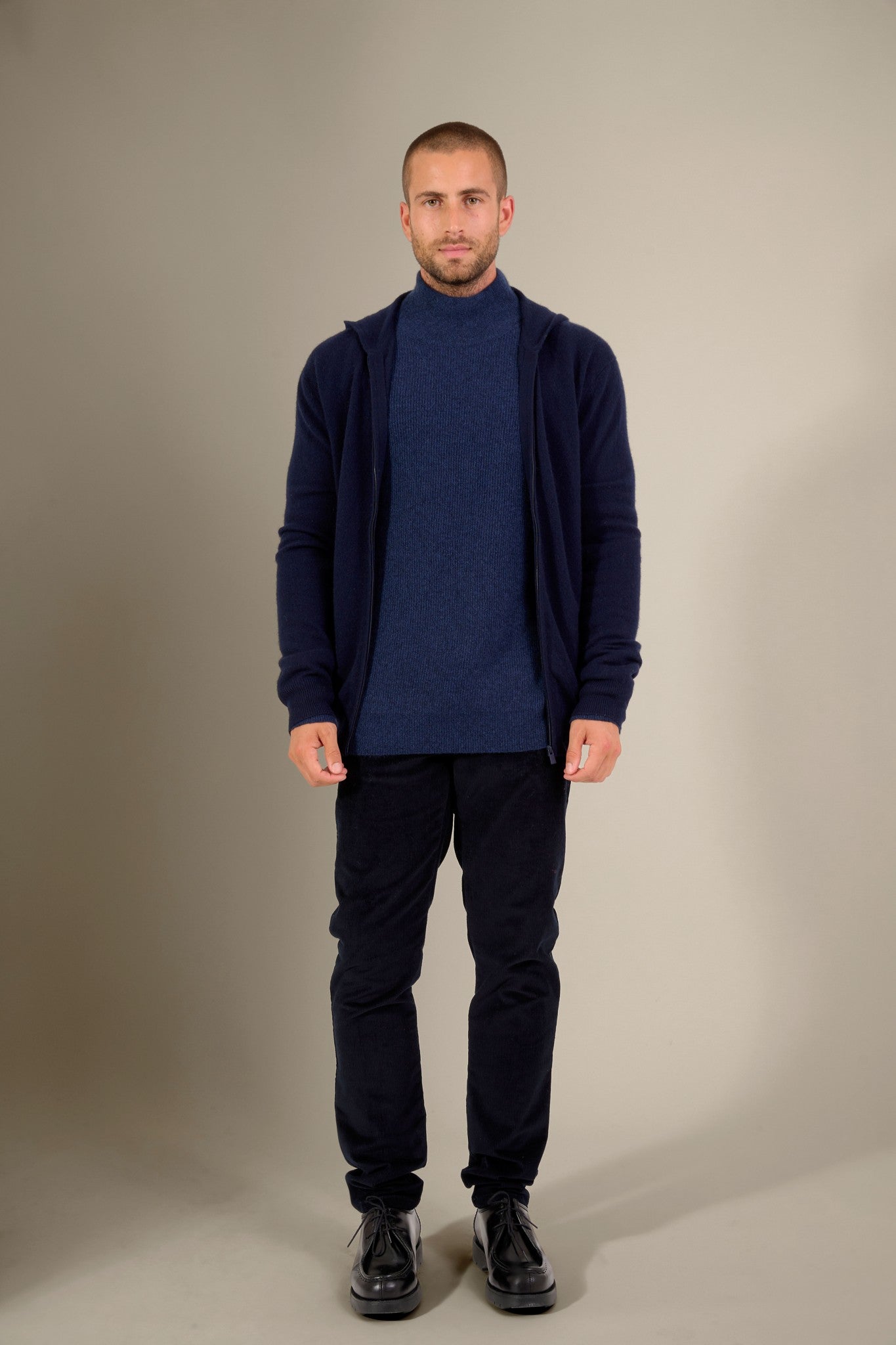 eldo gilet zippé capuche navy 100% cachemire