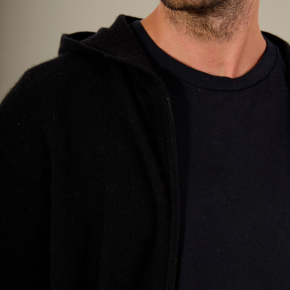 eldo gilet zippé capuche noir 100% cachemire