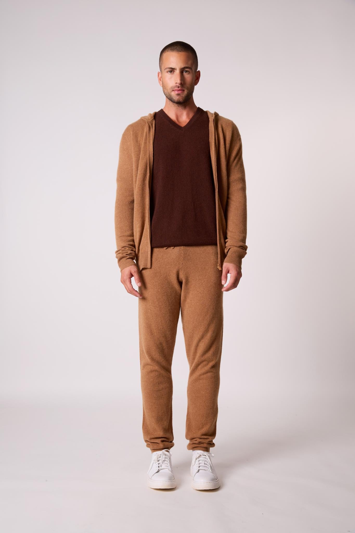 ELDO gilet zippé capuche noisette 100% cachemire