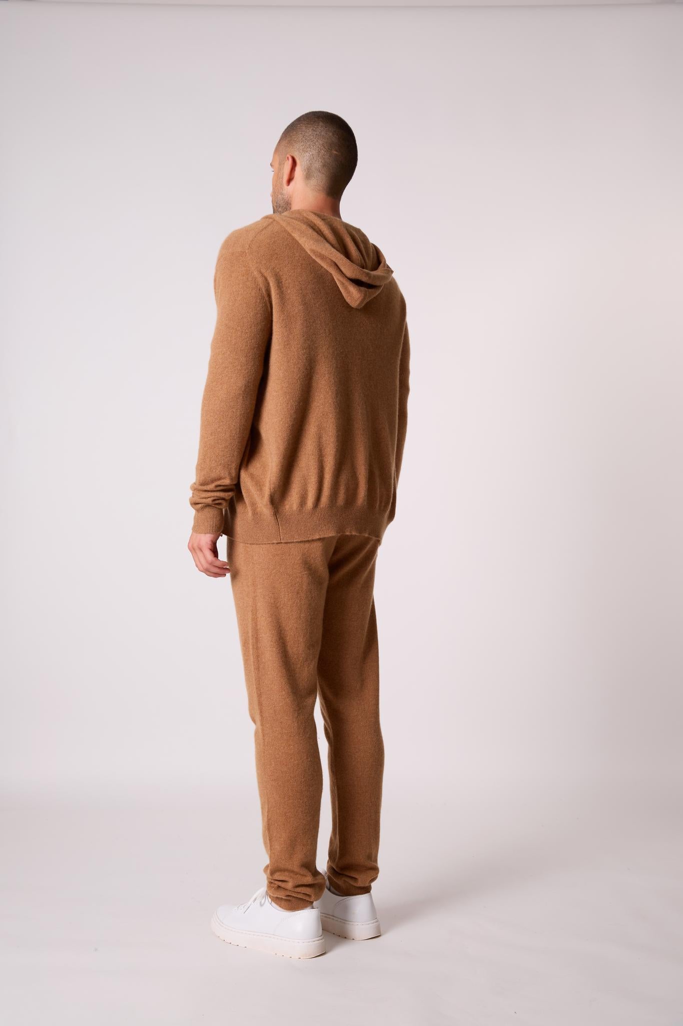 ELDO gilet zippé capuche noisette 100% cachemire
