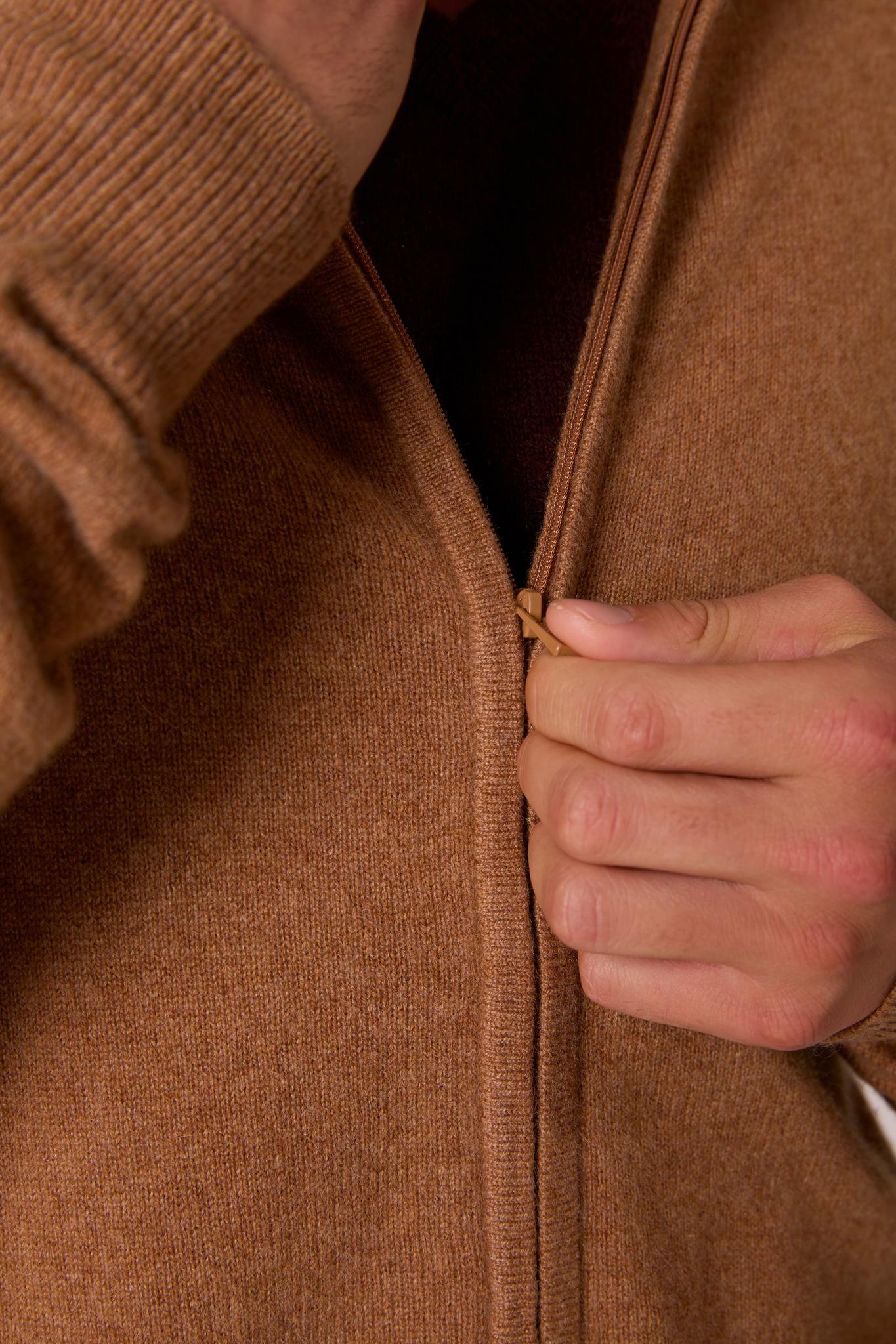 ELDO gilet zippé capuche noisette 100% cachemire