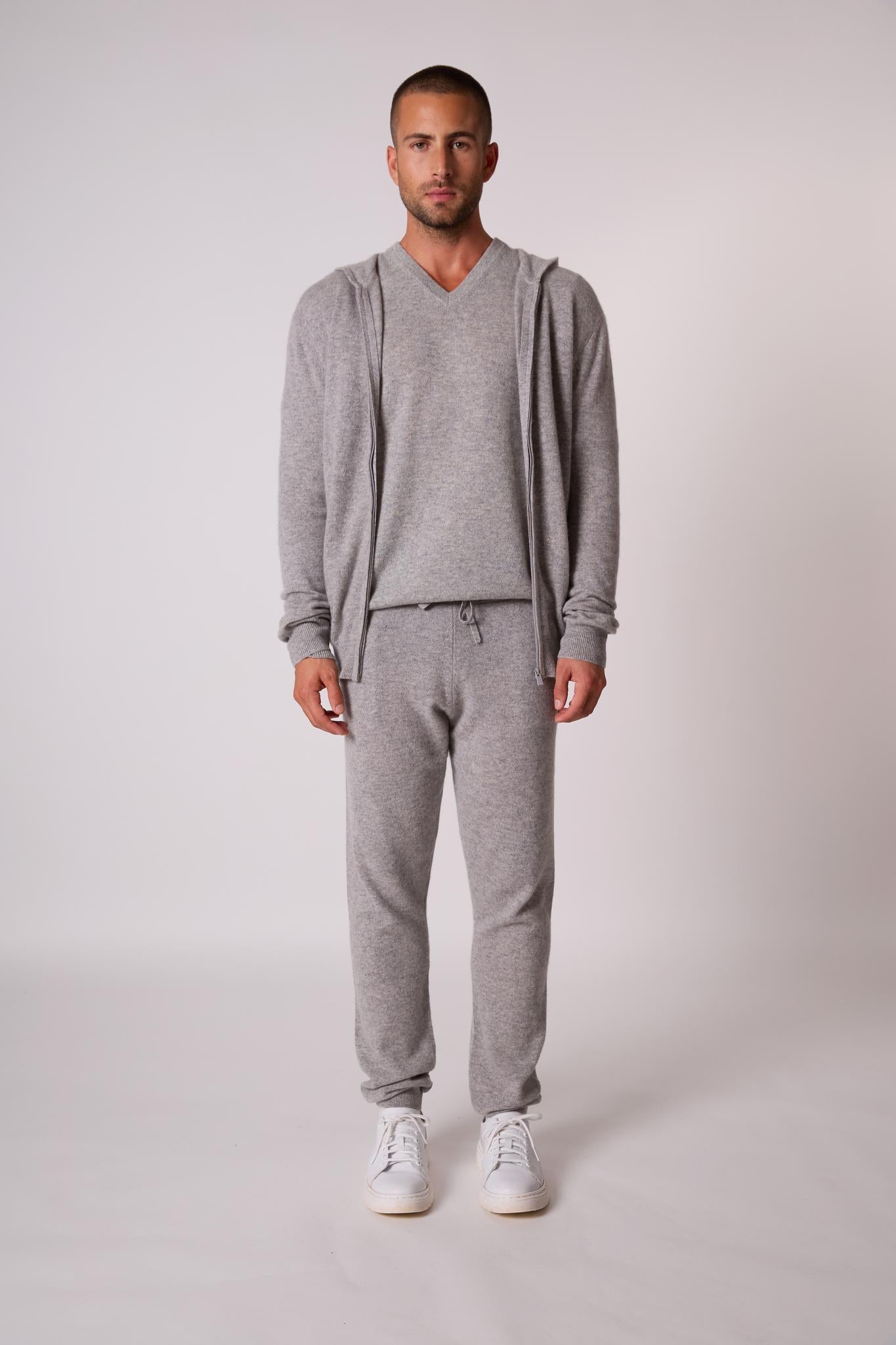 ELDO gilet zippé capuche nuage chiné 100% cachemire