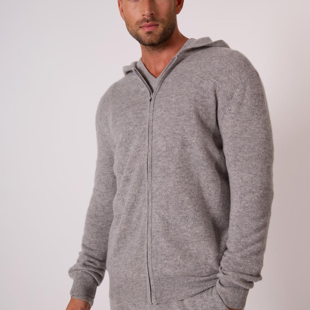 ELDO gilet zippé capuche nuage chiné 100% cachemire