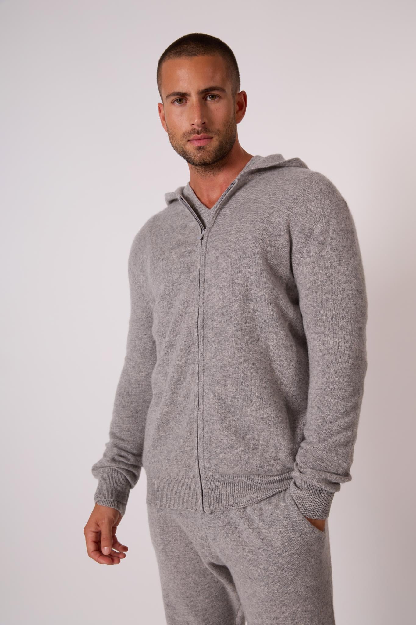 ELDO gilet zippé capuche nuage chiné 100% cachemire