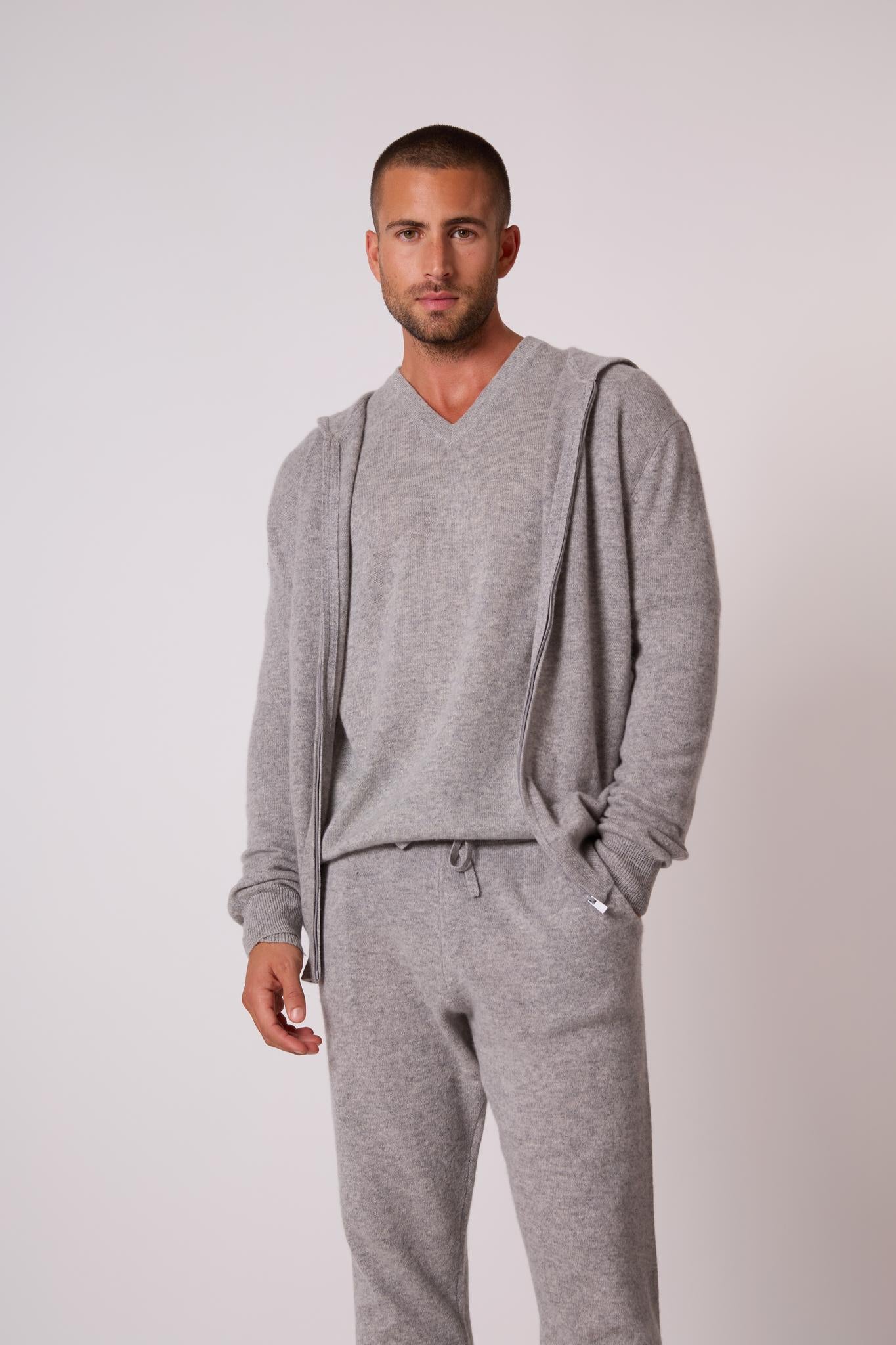 ELDO gilet zippé capuche nuage chiné 100% cachemire