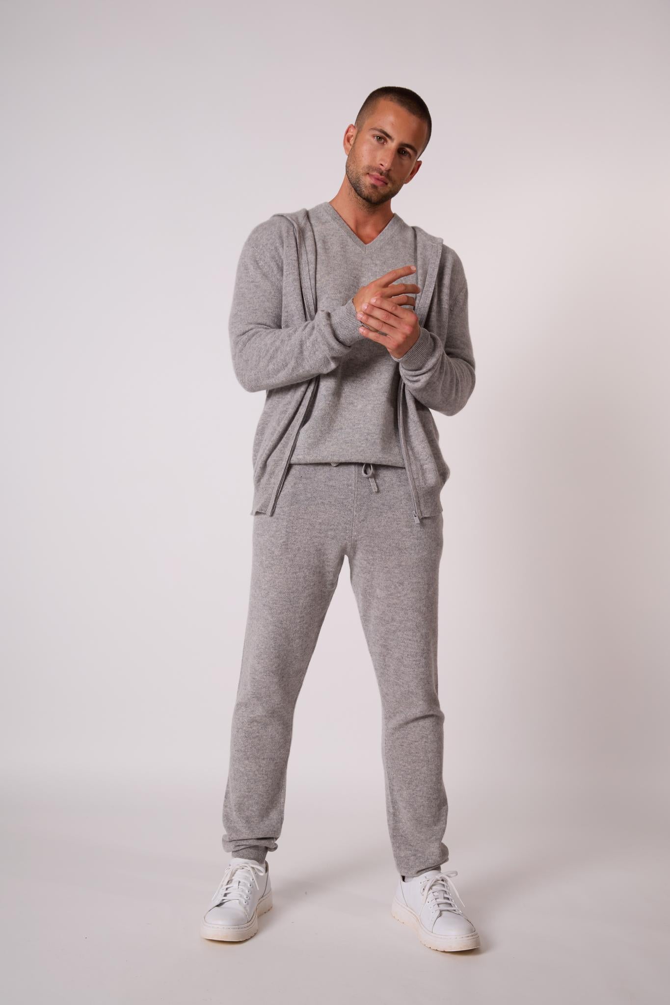 ELDO gilet zippé capuche nuage chiné 100% cachemire
