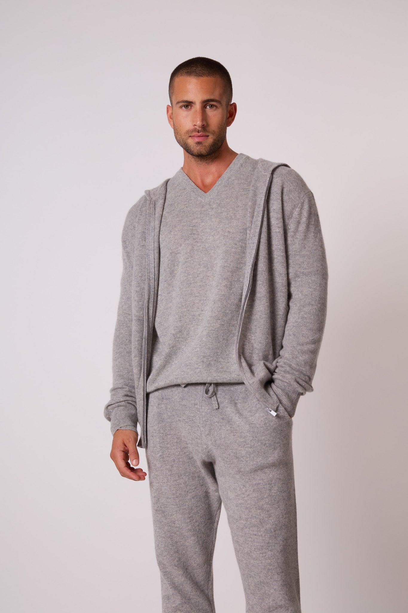 eldo gilet zippé capuche nuage chiné 100% cachemire