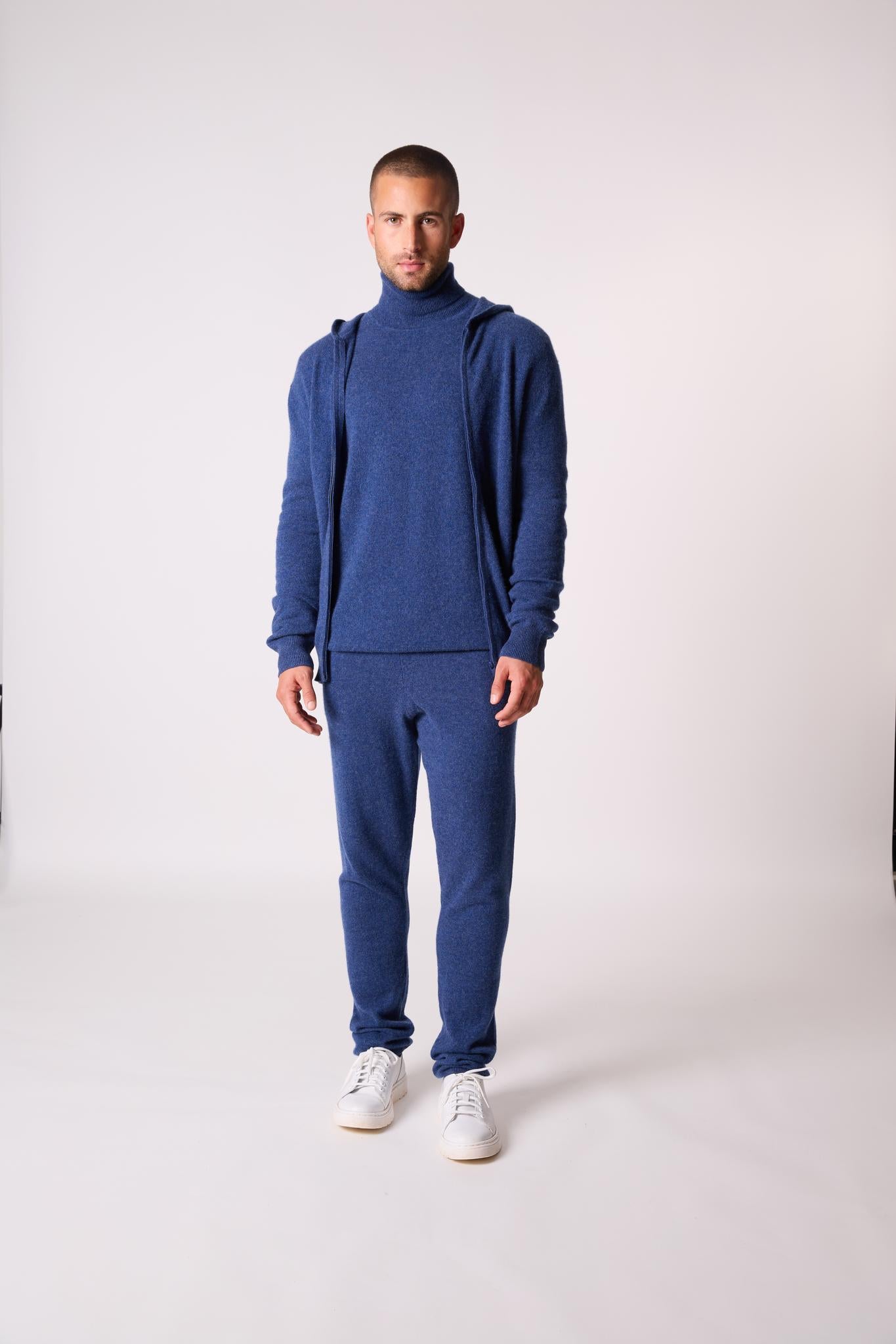 ELDO gilet zippé capuche ocean chiné 100% cachemire