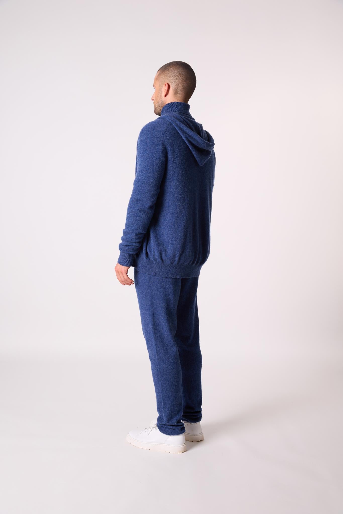 ELDO gilet zippé capuche ocean chiné 100% cachemire