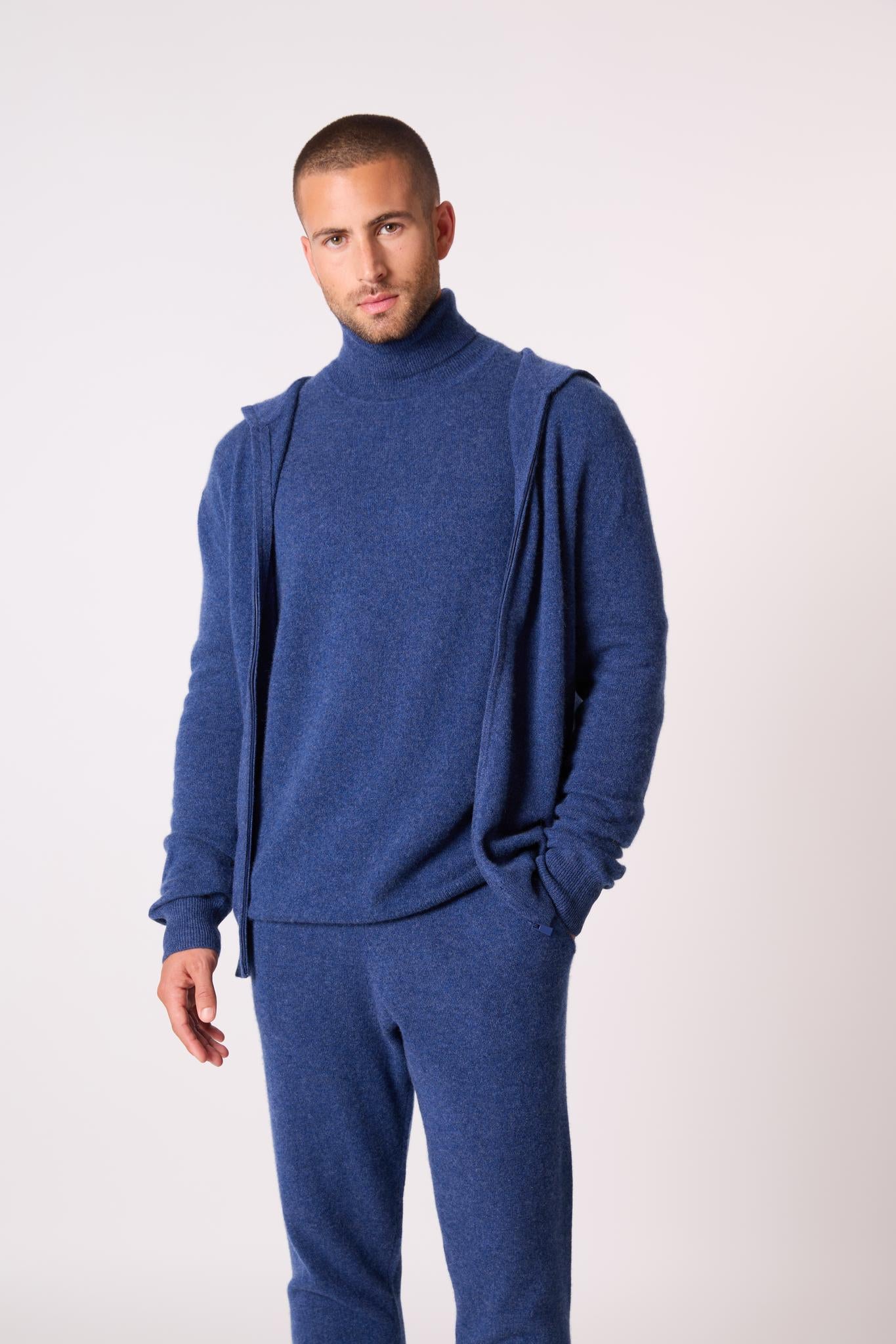 ELDO gilet zippé capuche ocean chiné 100% cachemire