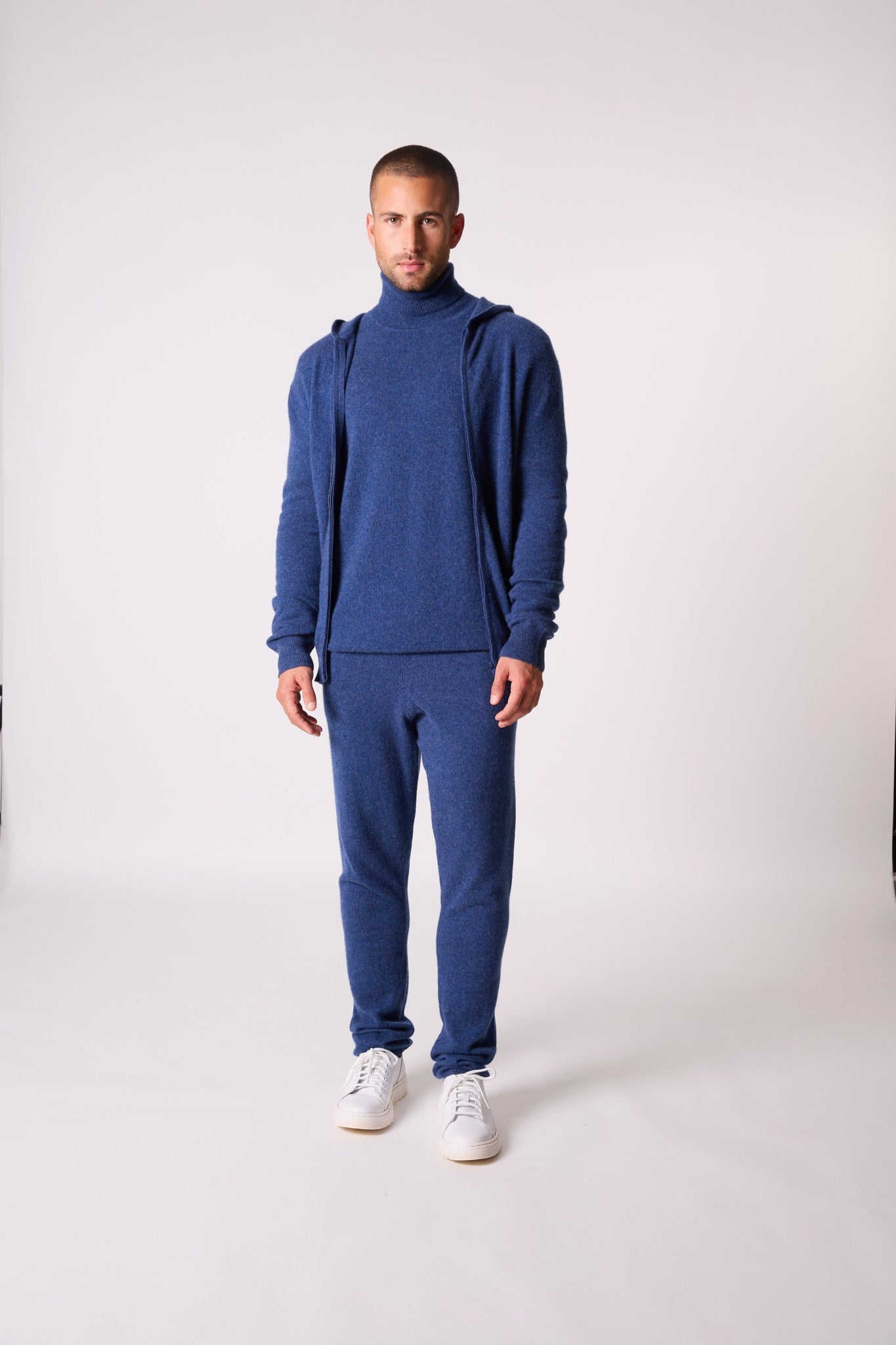 eldo gilet zippé capuche océan chiné 100% cachemire