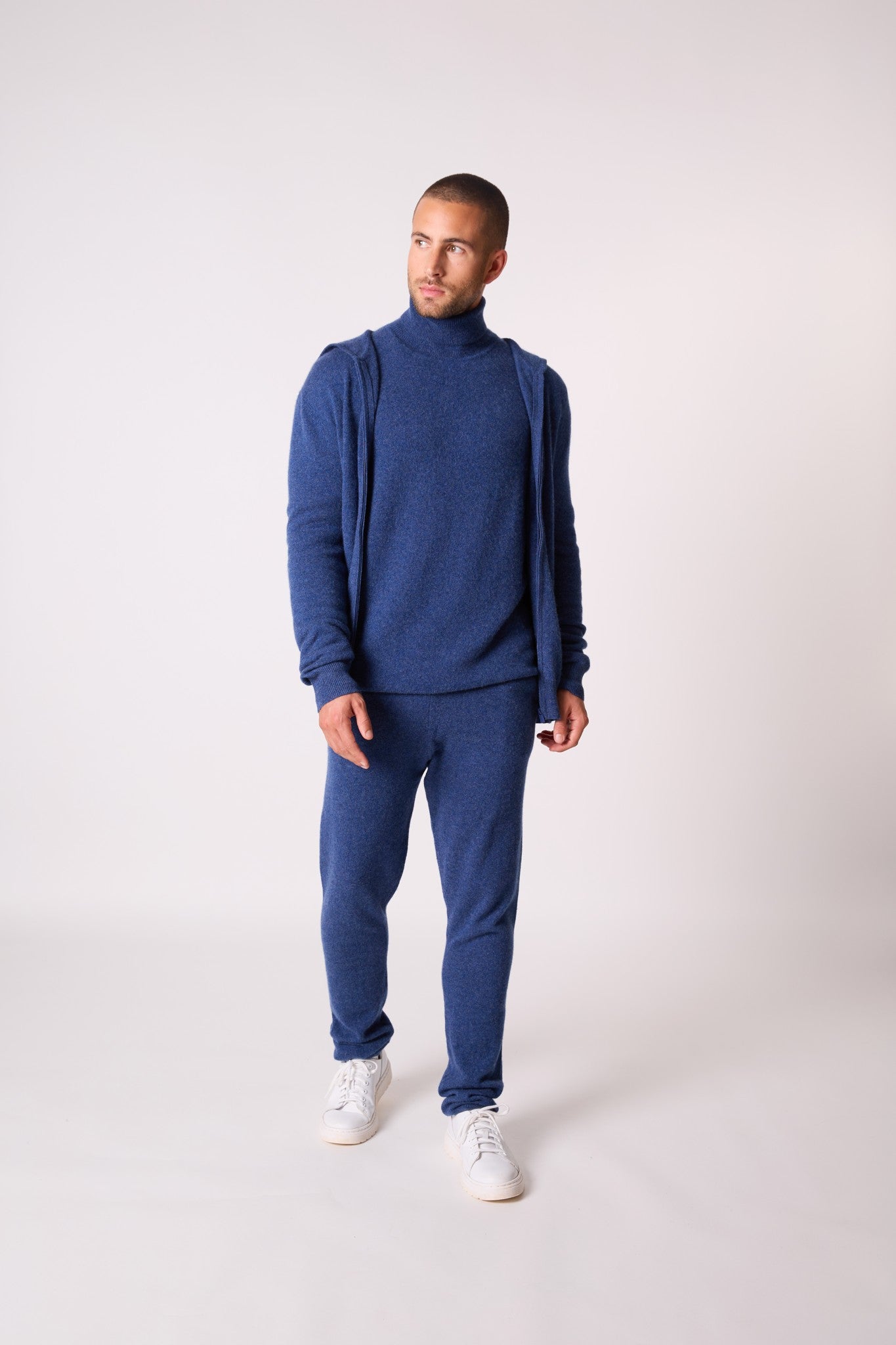 eldo gilet zippé capuche océan chiné 100% cachemire