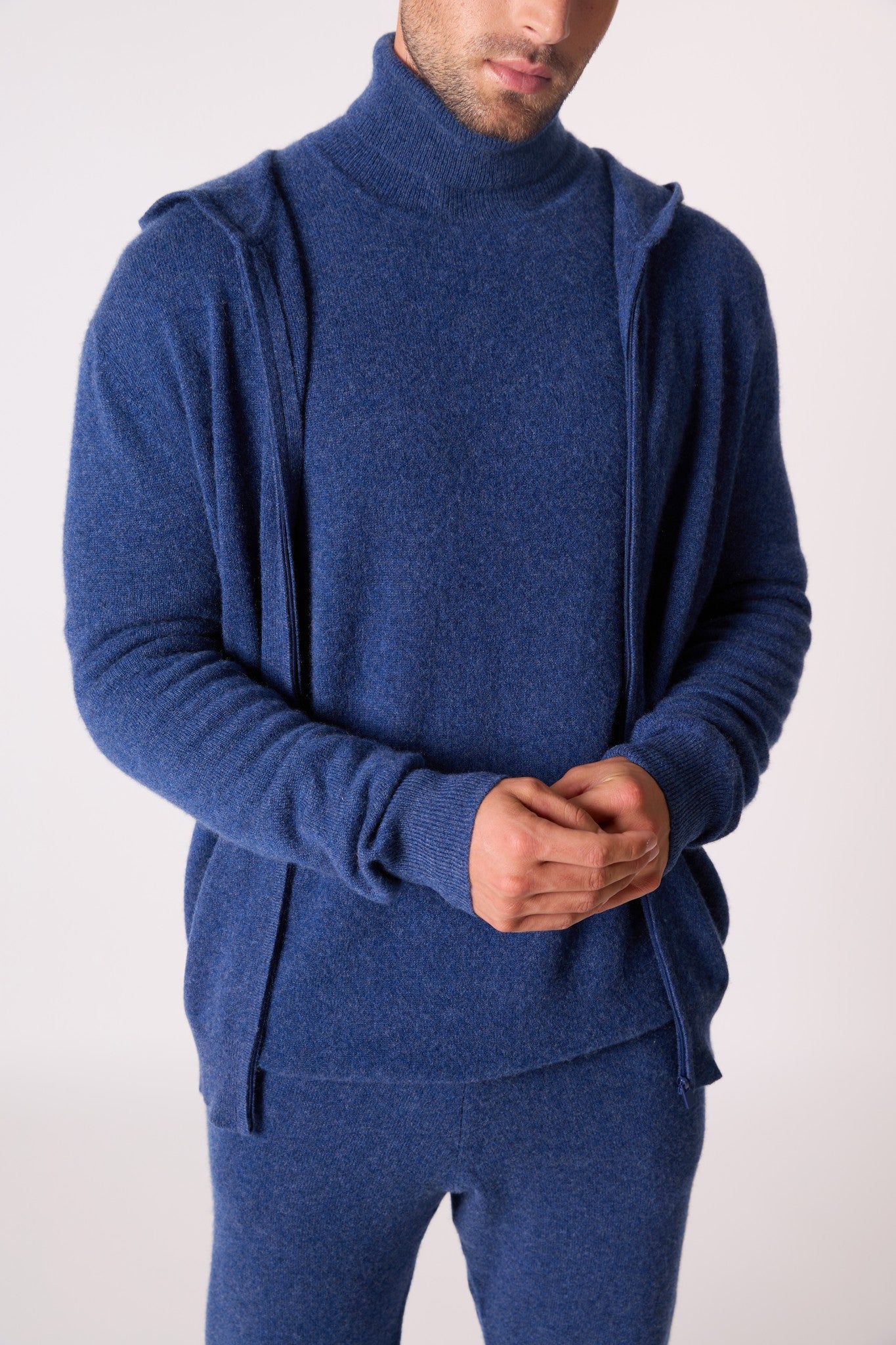 eldo gilet zippé capuche océan chiné 100% cachemire