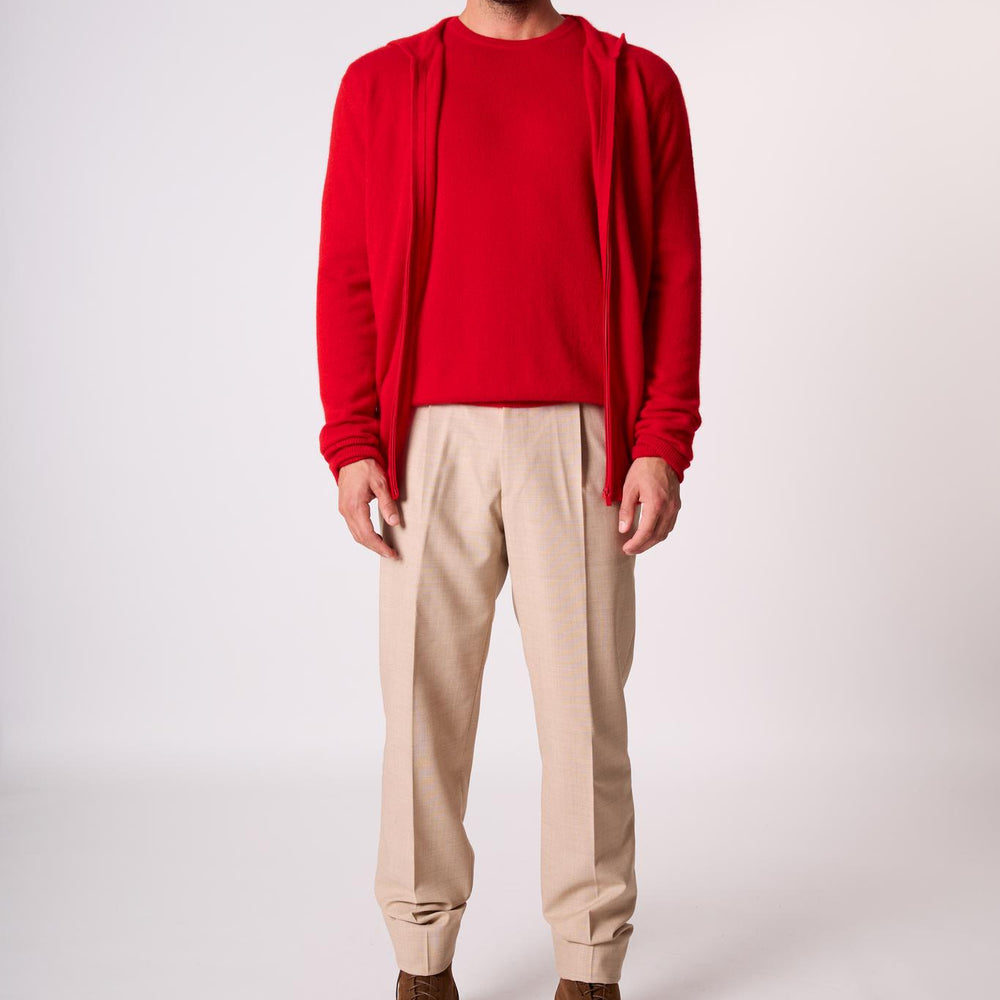 ELDO gilet zippé capuche rouge 100% cachemire