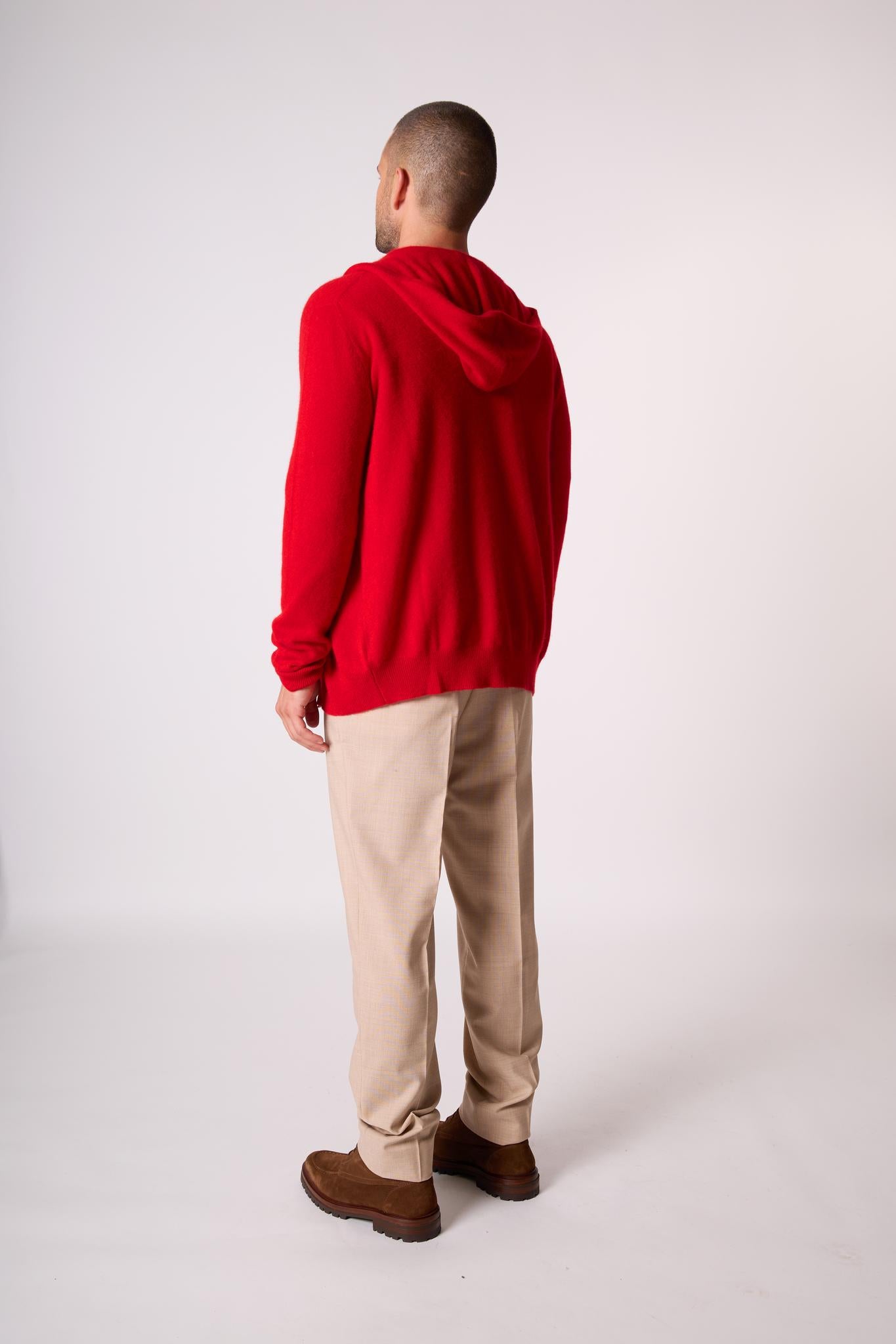 ELDO gilet zippé capuche rouge 100% cachemire