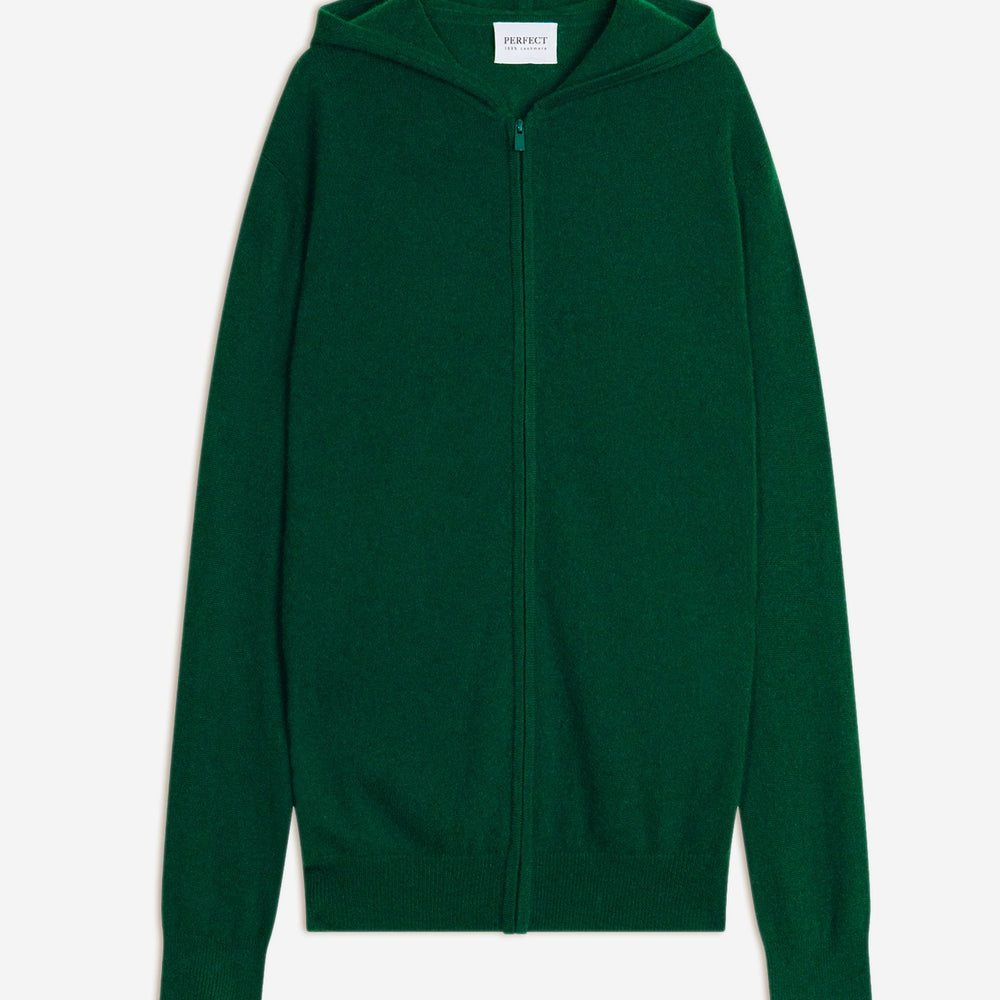 eldo gilet zippé capuche sapin 100% cachemire